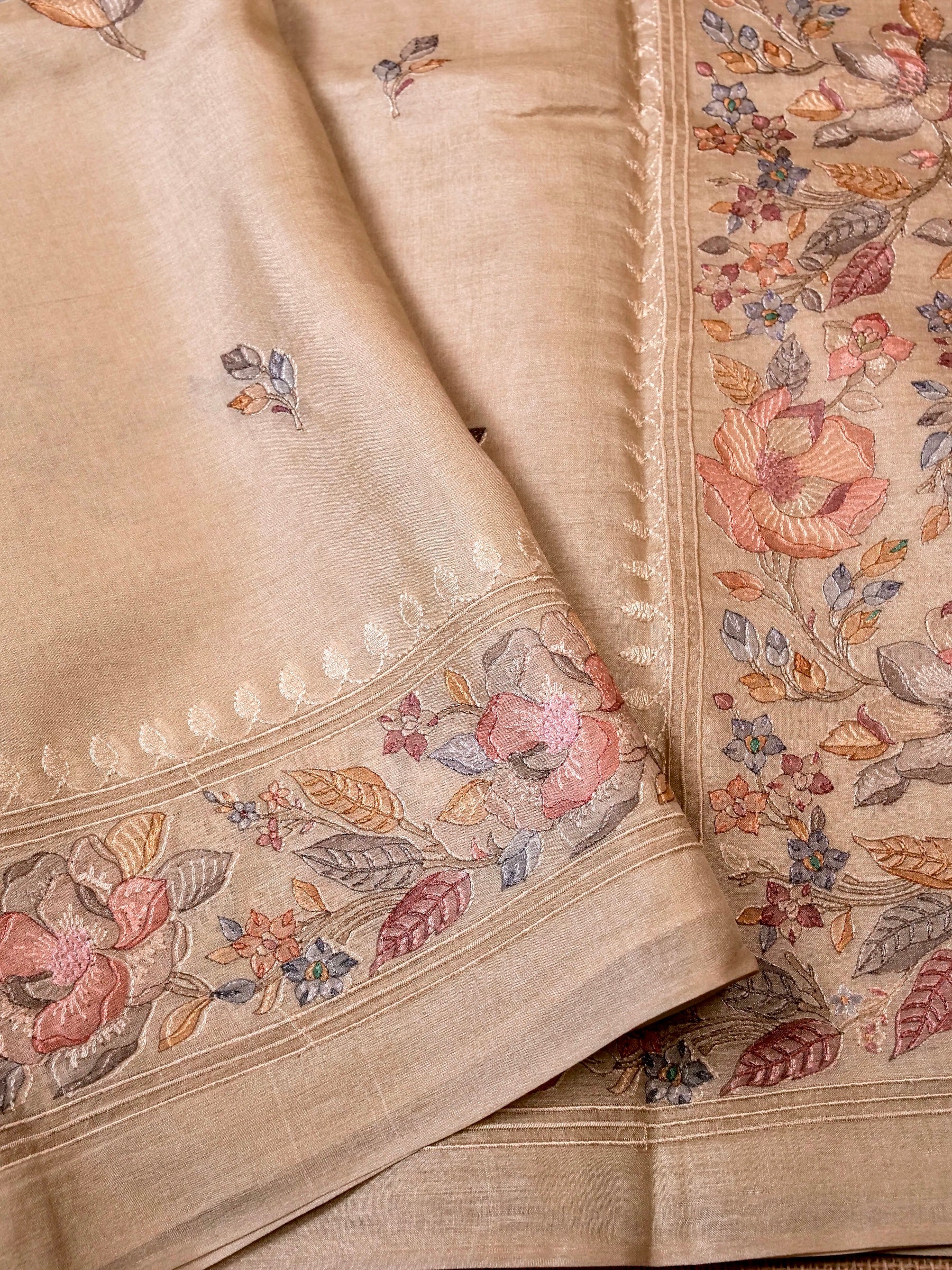 Handwoven Cream Banarasi Tussar Silk Saree