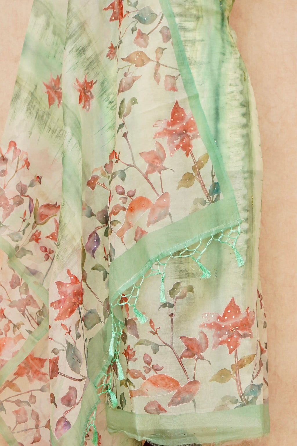 Handwoven Pastel Green Banarasi Organza Silk Suit