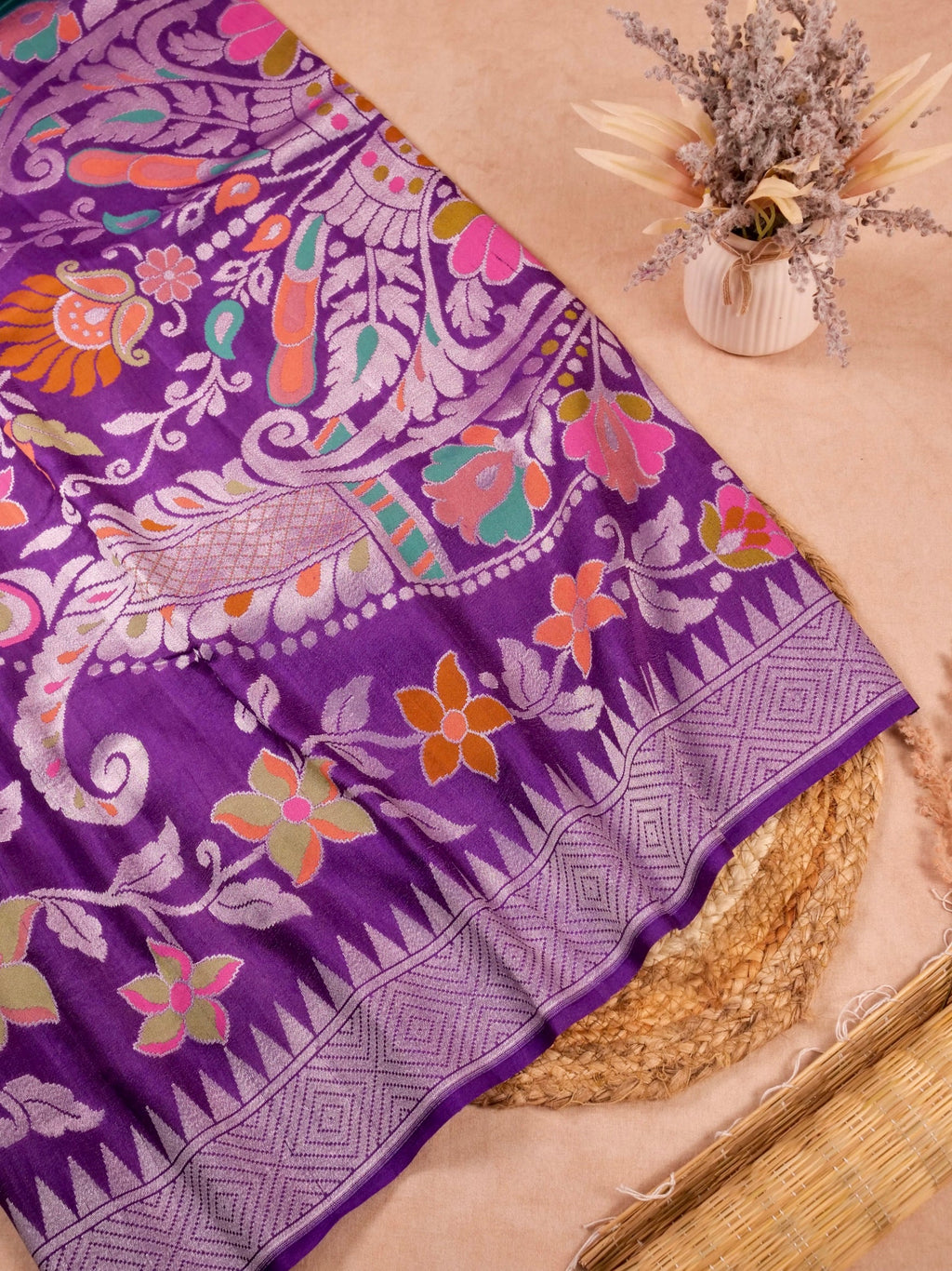 Handwoven Purple Banarasi Tusaar Silk Saree