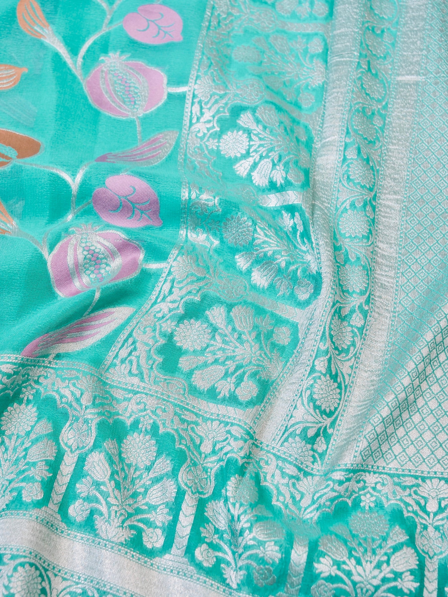Handwoven Aqua Blue Banarasi Khaddi Silk Saree