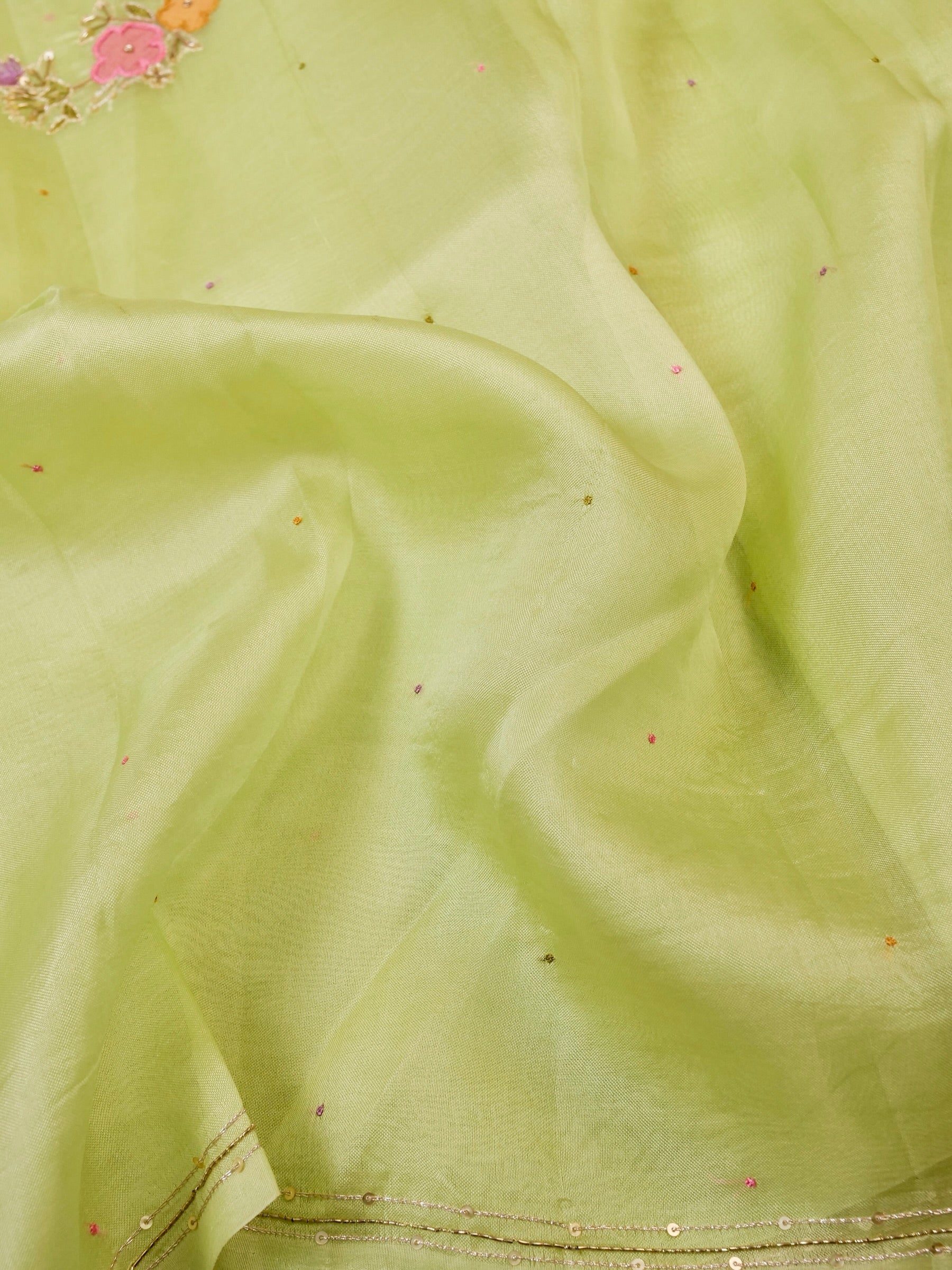 Handwoven Lime Green Banarasi Organza Silk Saree