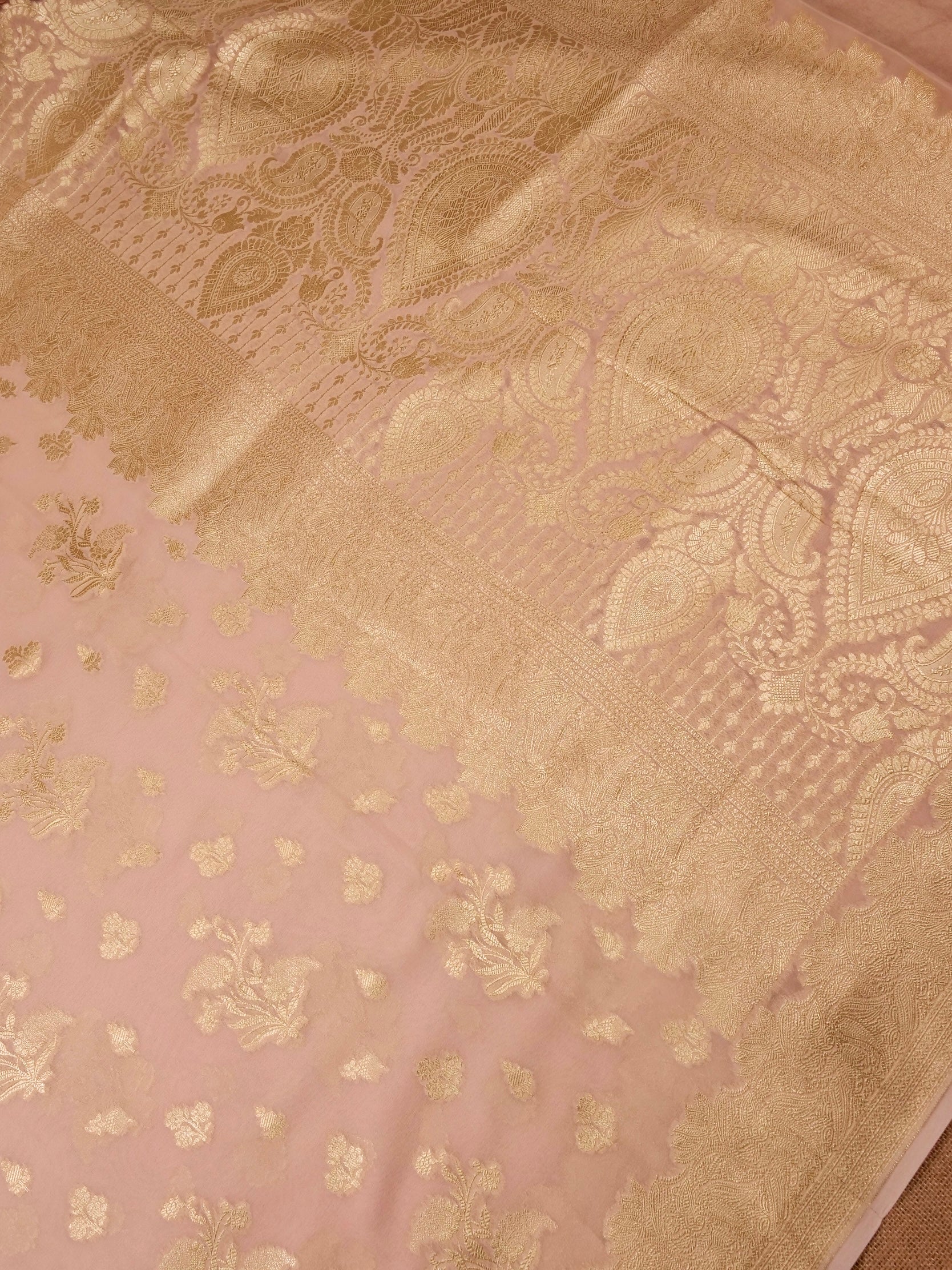 Handwoven Beige Banarasi Khaddi Silk Saree