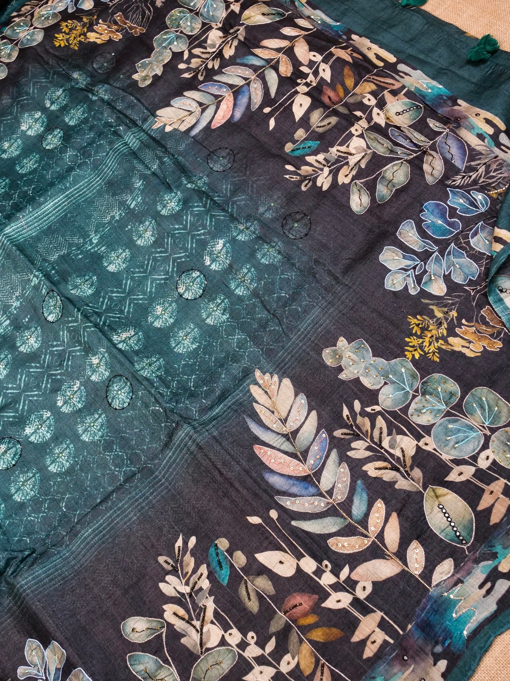 Handwoven Dark Blue Banarasi Tussar Silk Saree