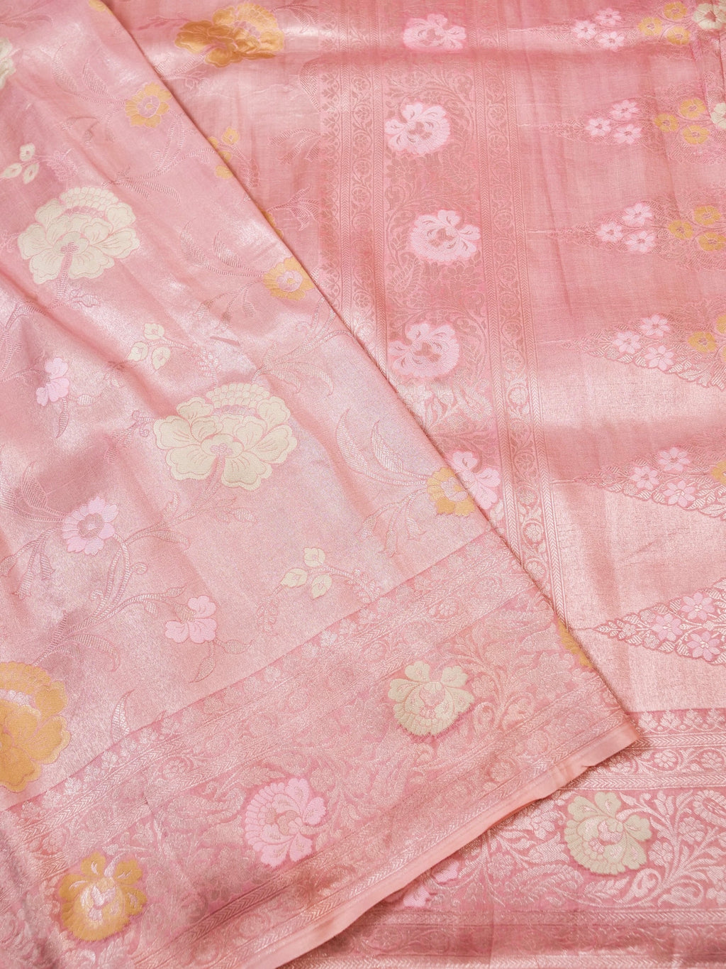 Handwoven Blush Pink Banarasi Katan Soft Tissue Silk Saree