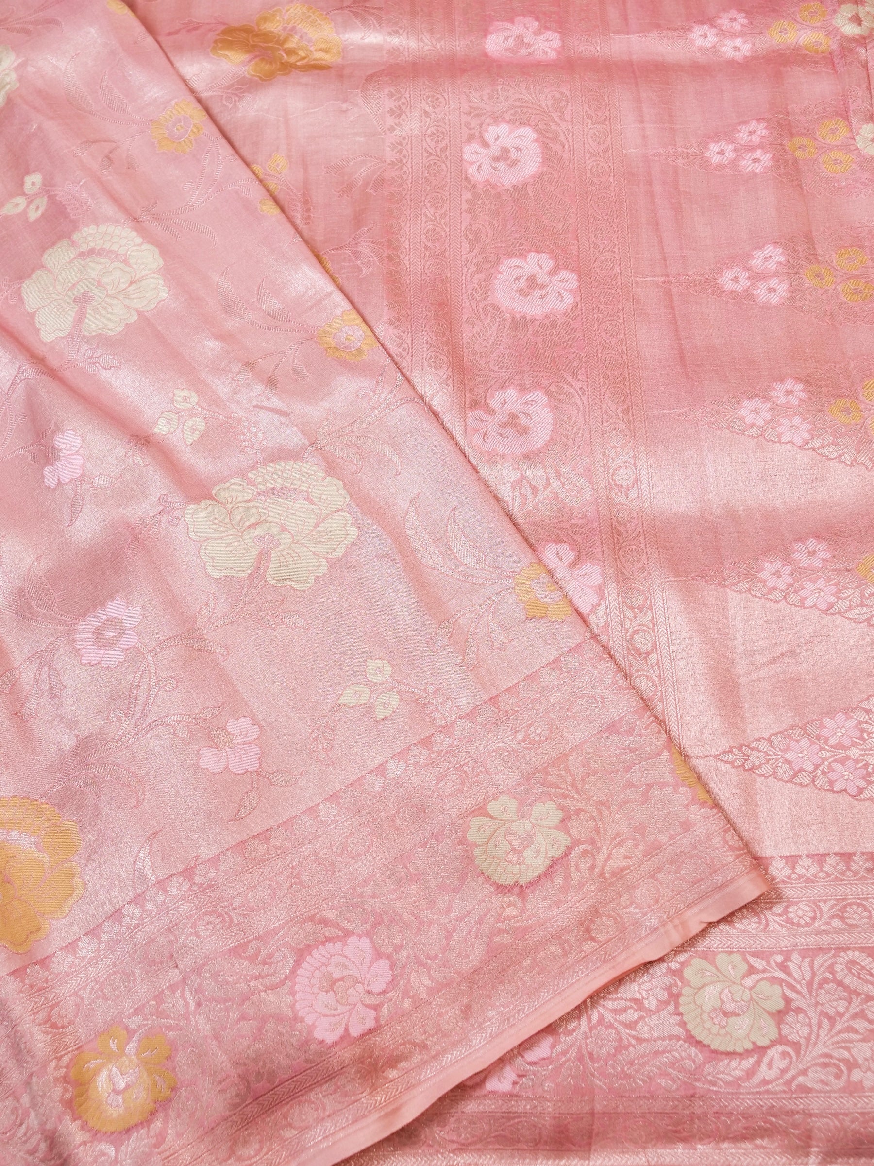 Handwoven Blush Pink Banarasi Katan Soft Tissue Silk Saree