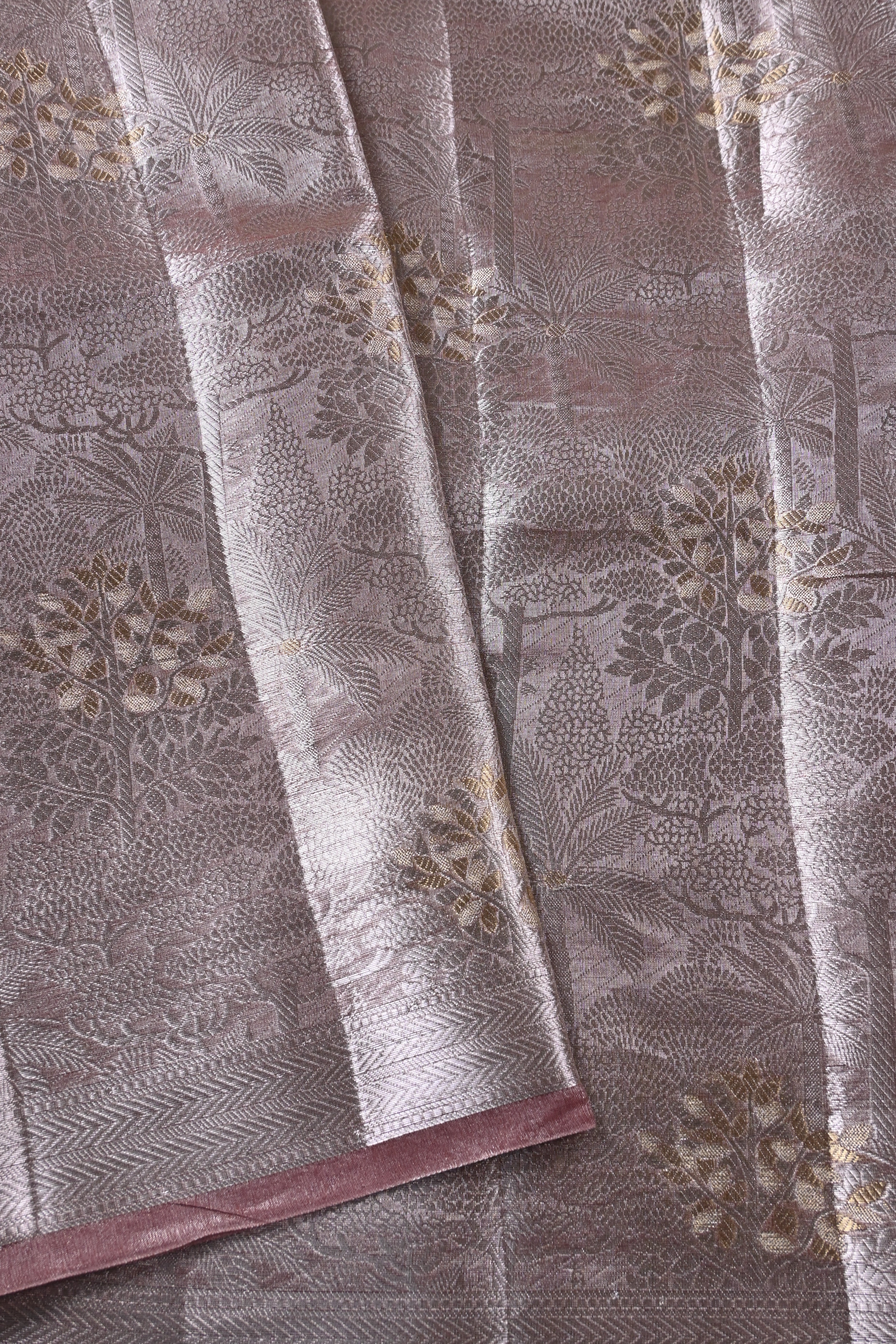 Baby Peach Pure Banarasi Molten Alfi Tissue Silk Saree