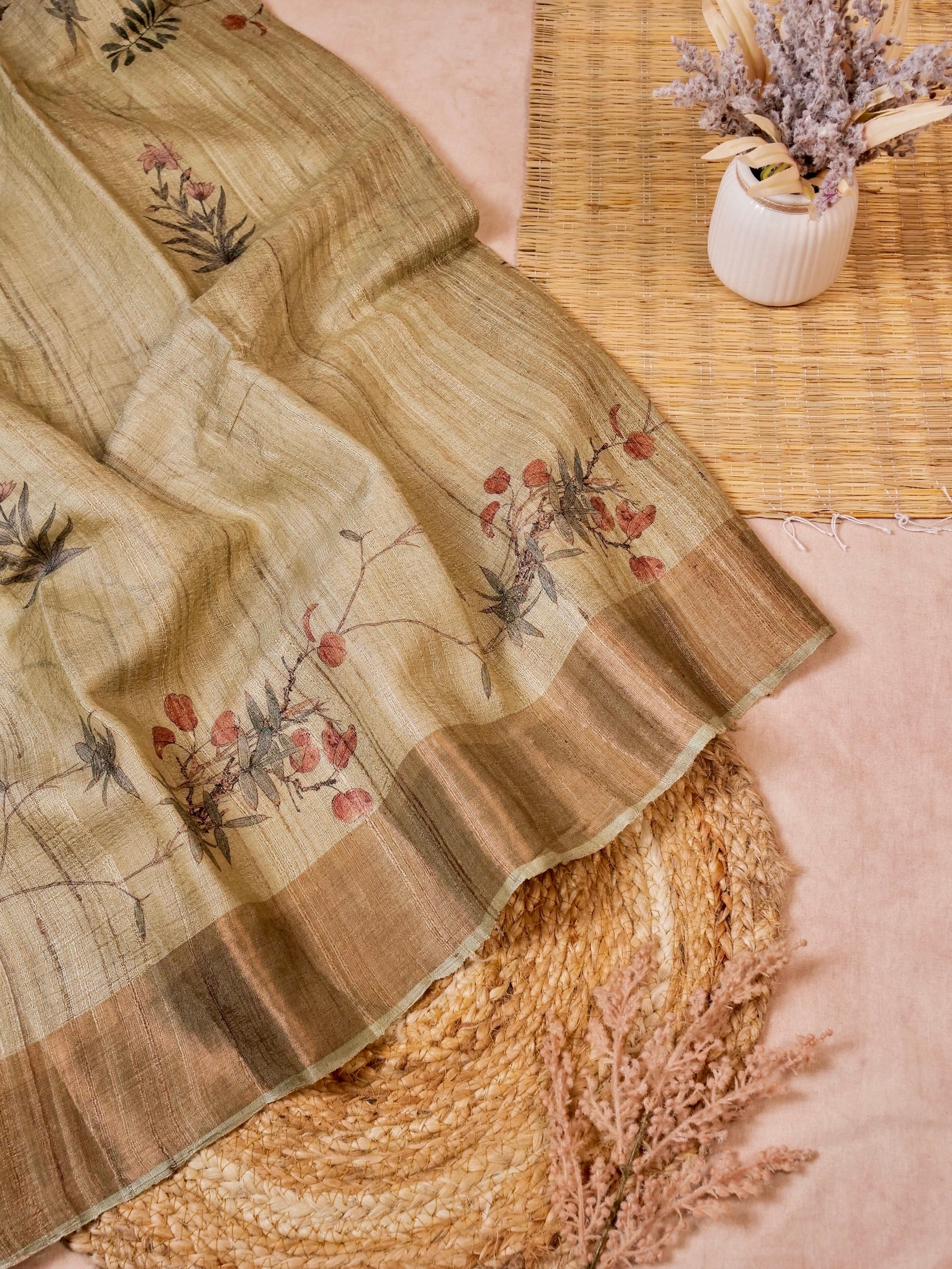 Handwoven Light Brown Banarasi Tussar Silk Saree