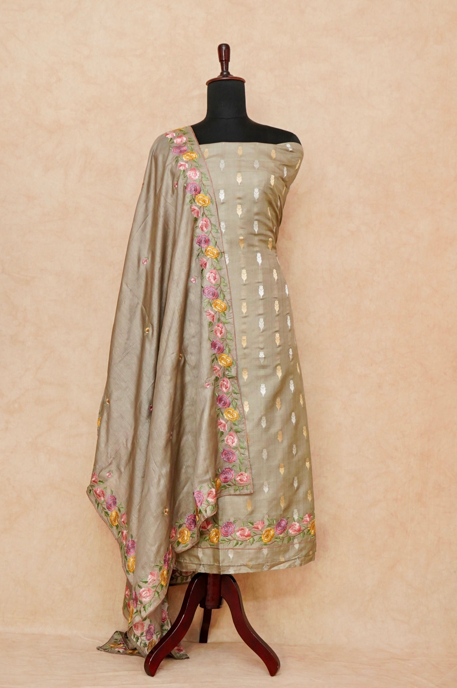 Handwoven Copper Banarasi Organza Silk Suit