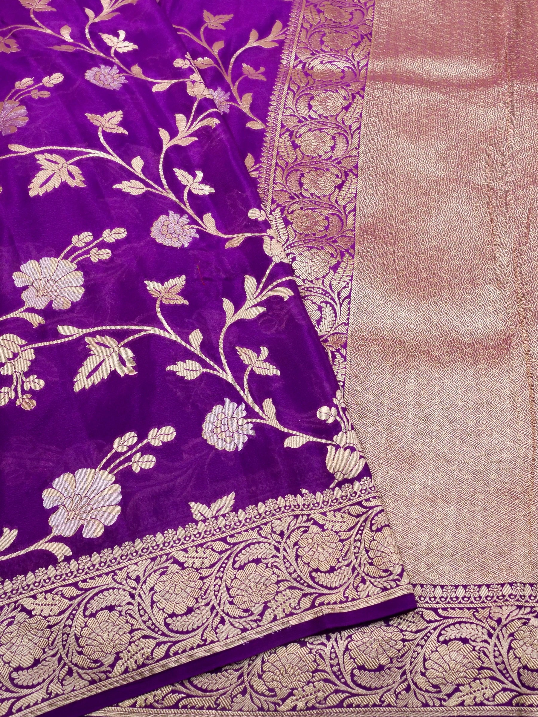 Handwoven Purple Banarasi Khaddi Silk Saree