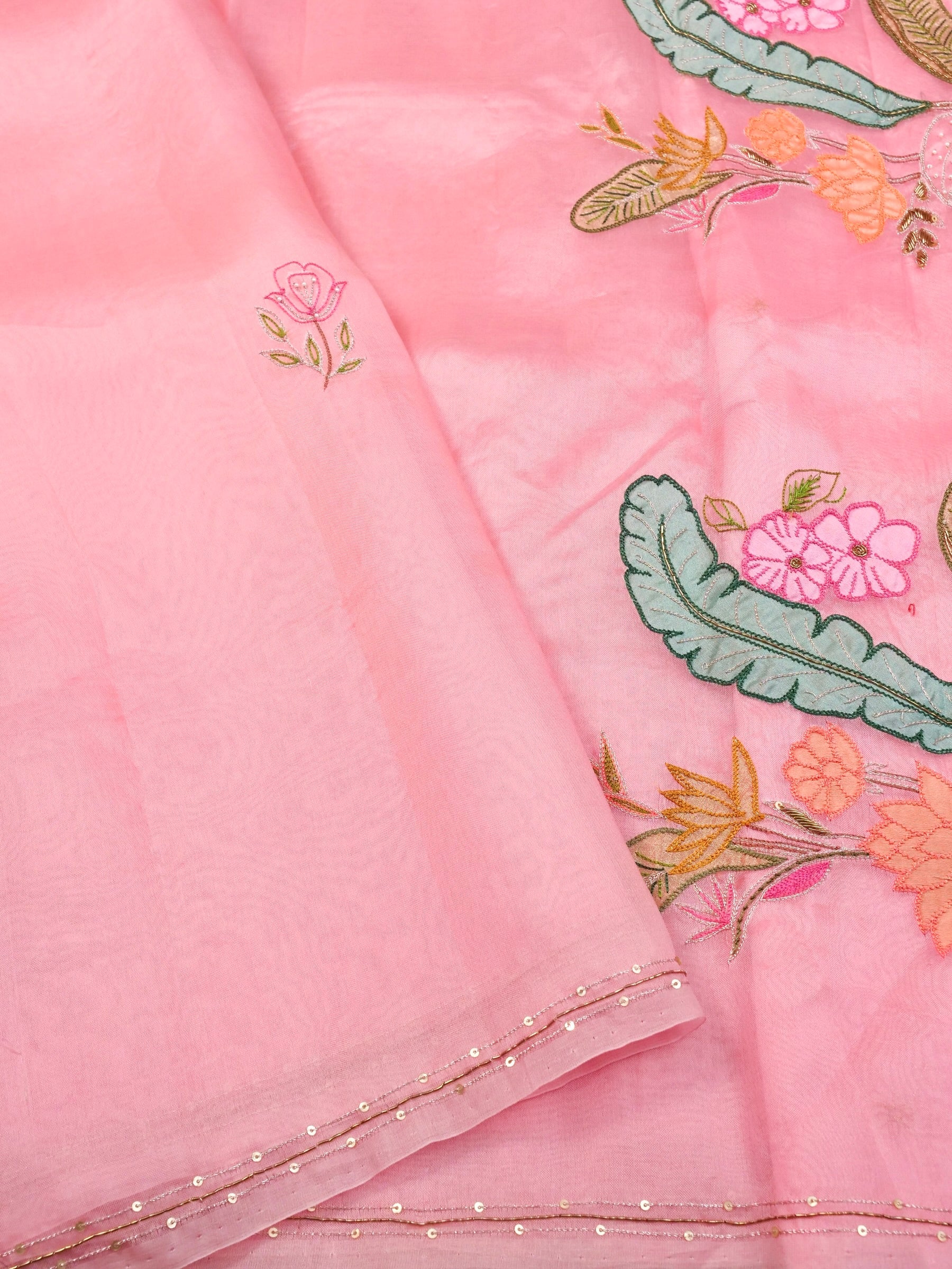 Handwoven Baby Pink Banarasi Organza Silk Saree