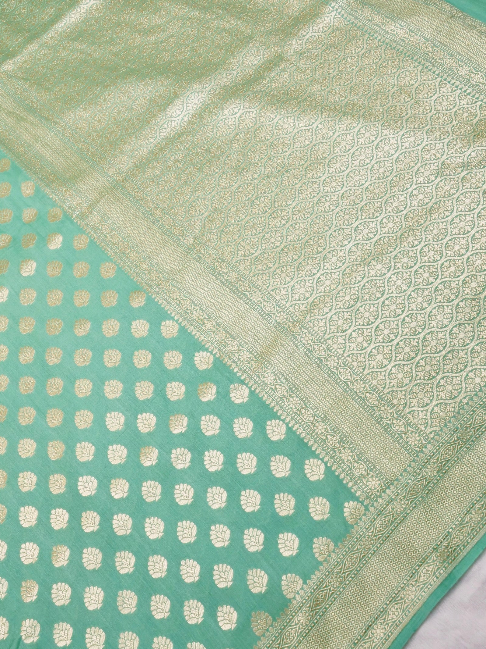 Handwoven Sea Green Banarasi Monga Silk Saree