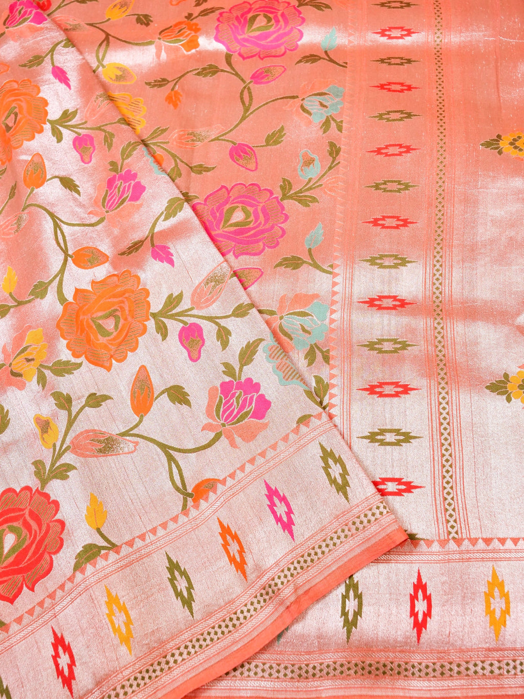 Handwoven Carrot Pink Banarasi Tussar Silk Saree