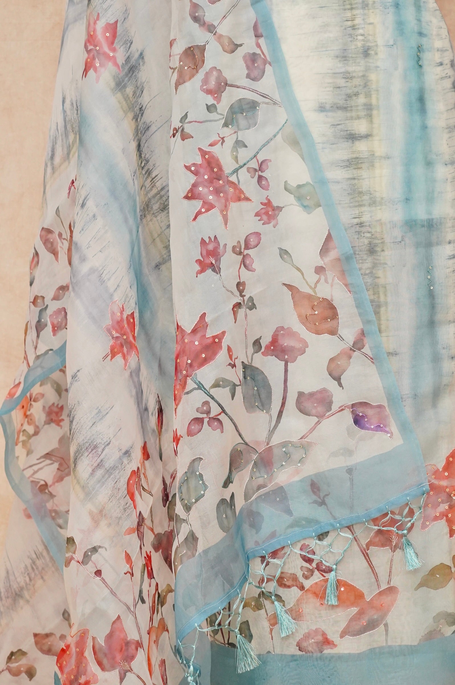 Handwoven Sky Blue Banarasi Organza Silk Suit