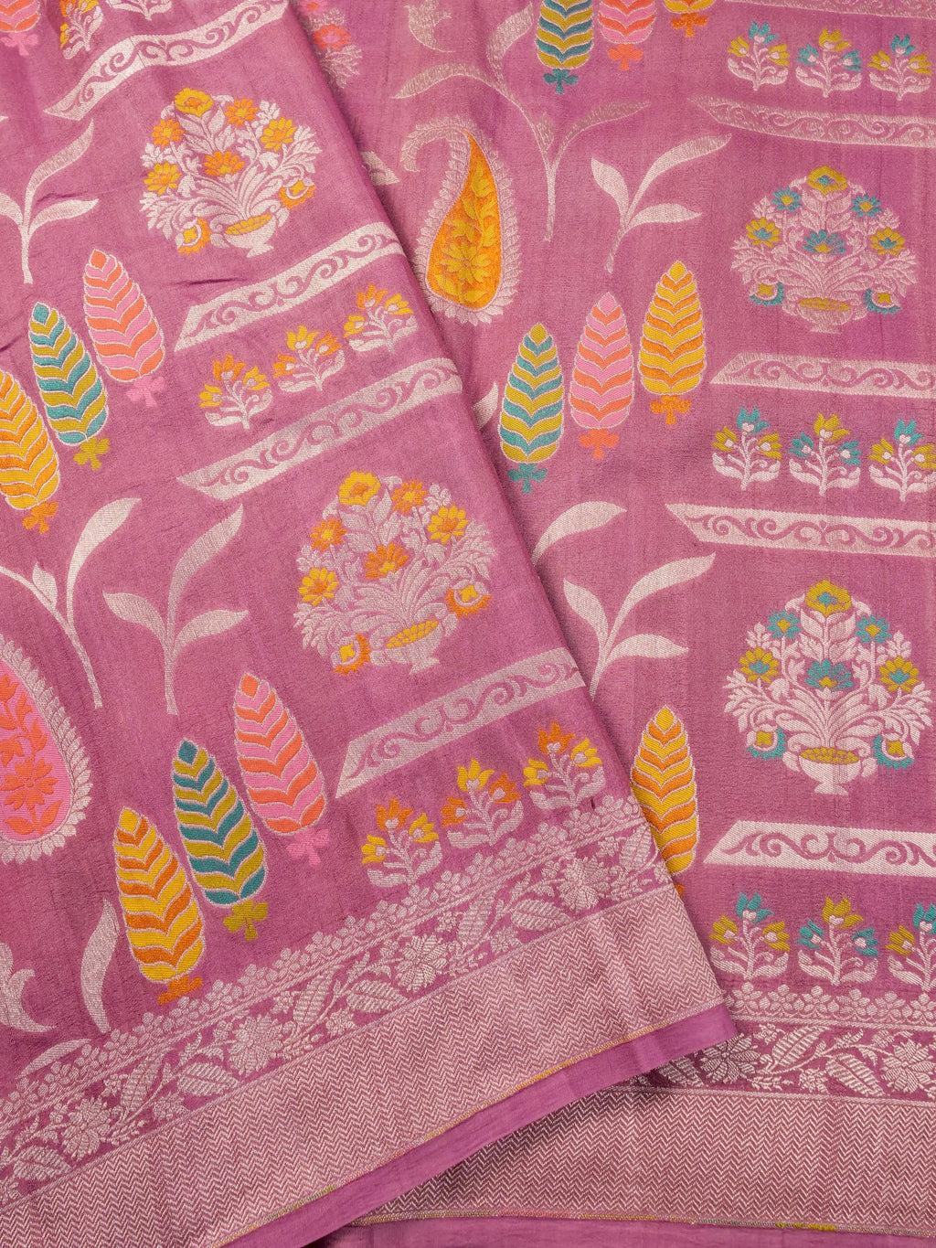 Handwoven Onion Pink Banarasi Desi Tussar Silk Saree