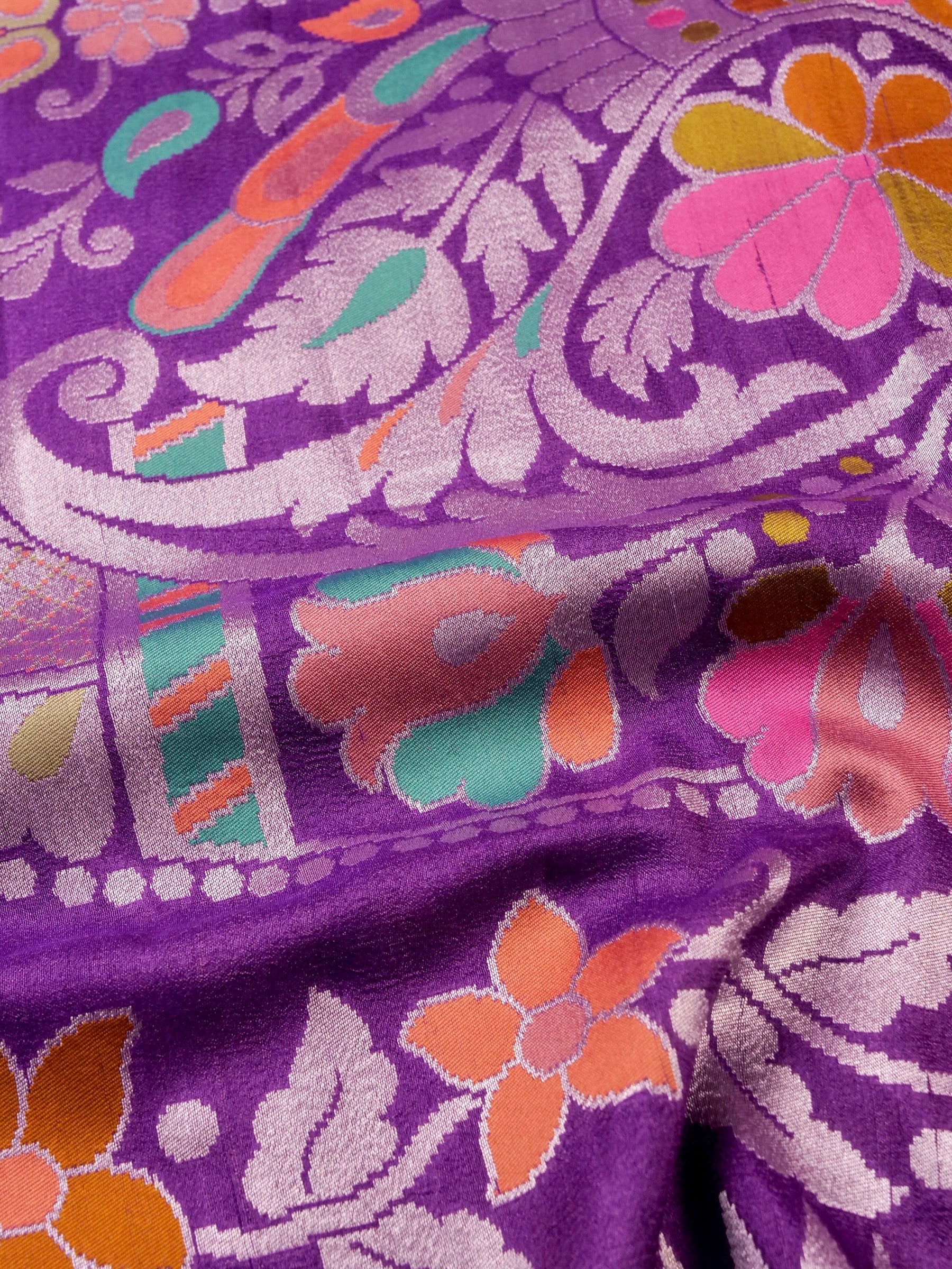 Handwoven Purple Banarasi Tusaar Silk Saree