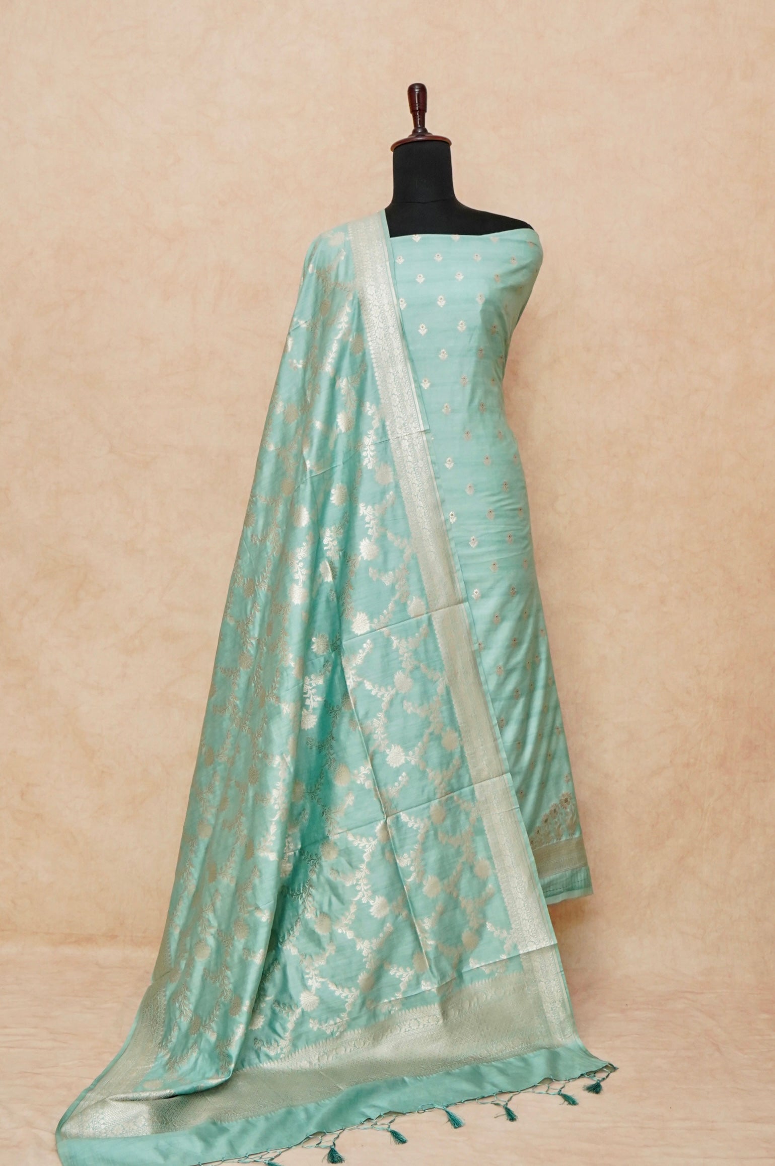 Handwoven Sea Green Banarasi Chiniya Silk Suit