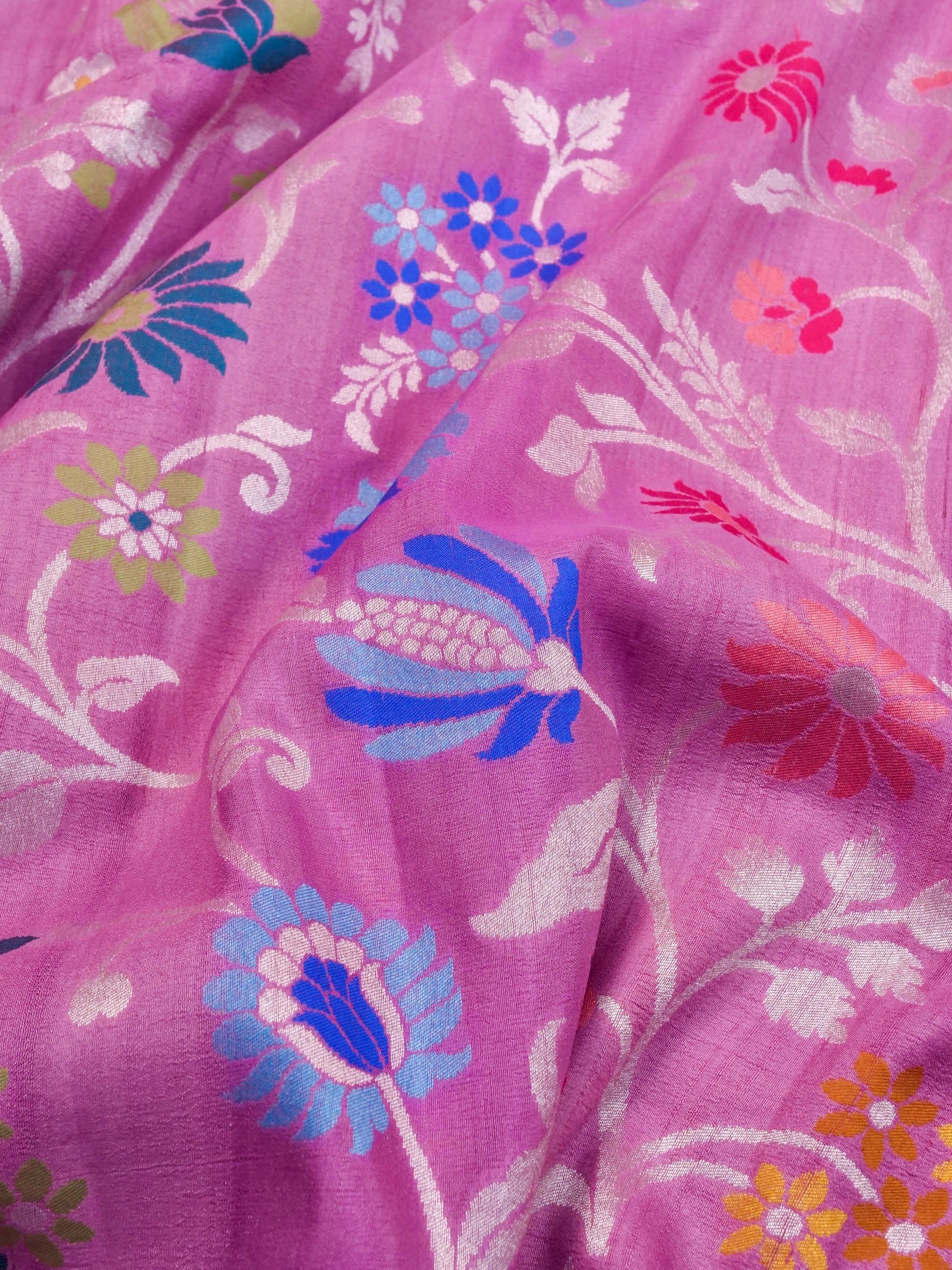 Handwoven Baby Pink Banarasi Tussar Silk Saree