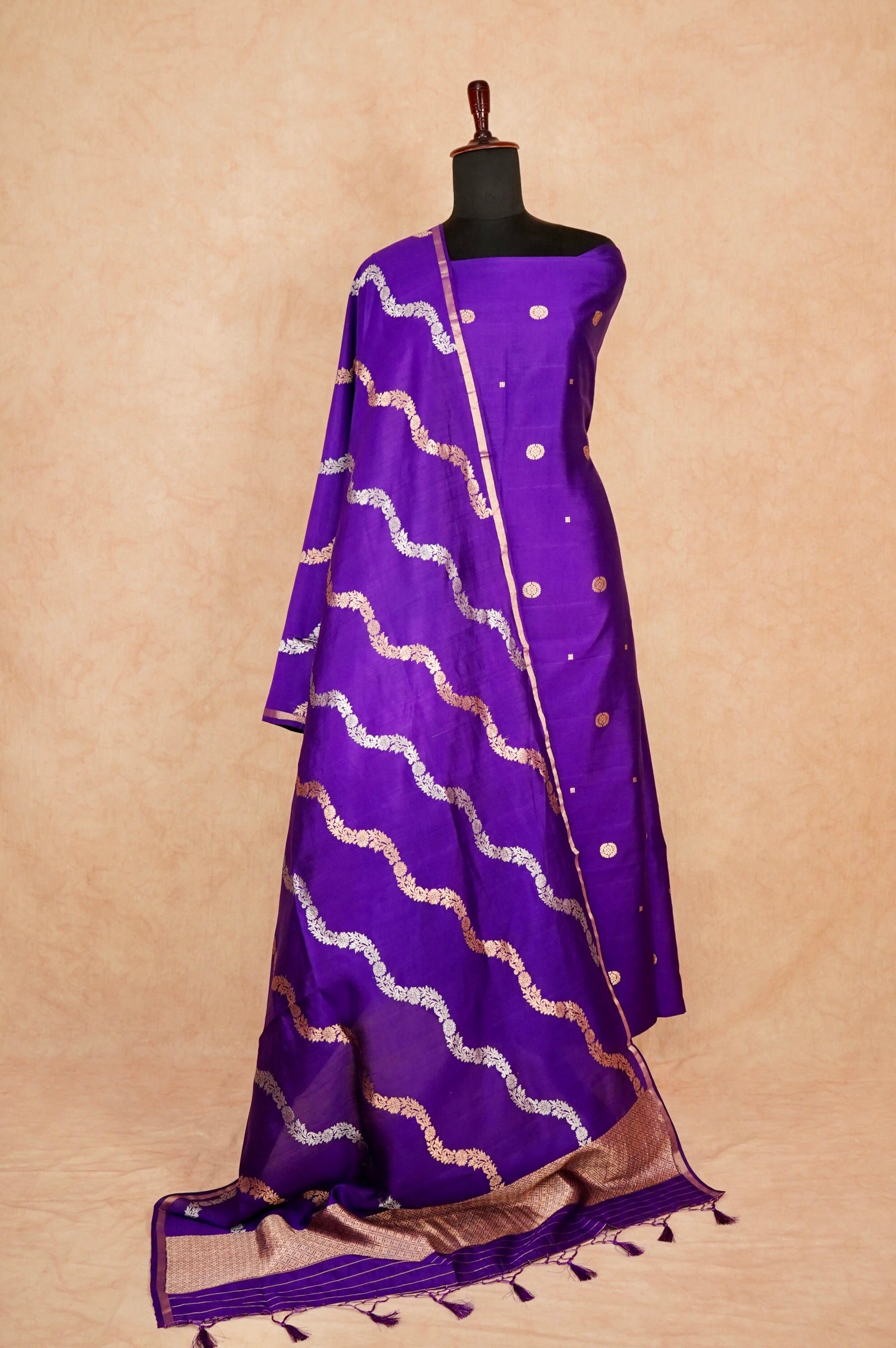 Handwoven Purple Banarasi Chiniya Silk Suit
