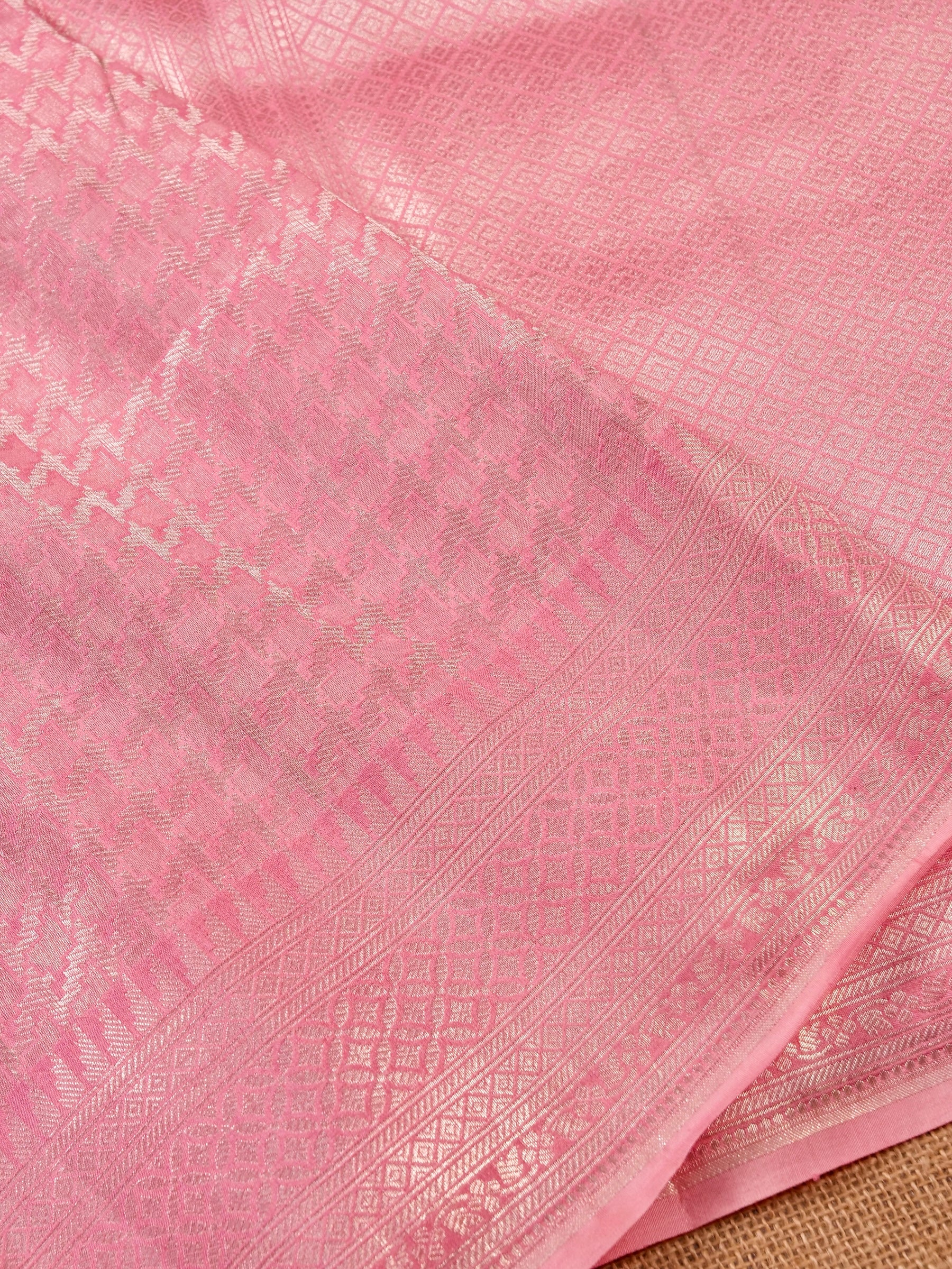Handwoven Pastel Pink Banarasi Katan Soft Tissue Silk Saree