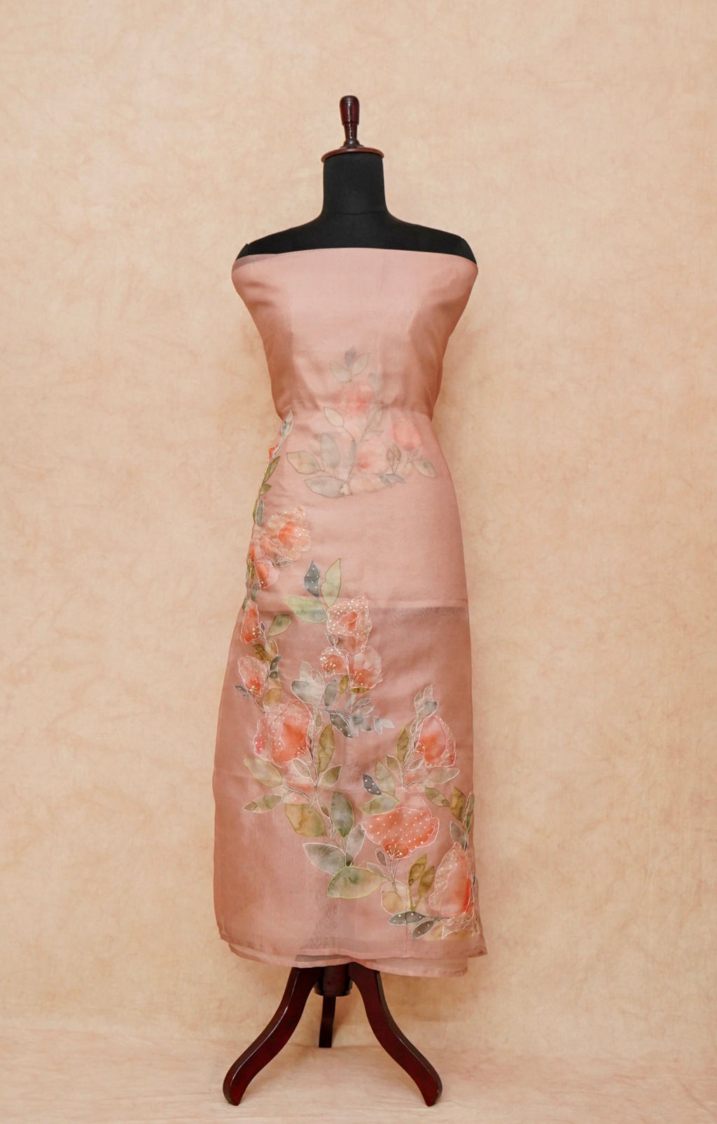 Handwoven Peach Banarasi Organza Silk Suit