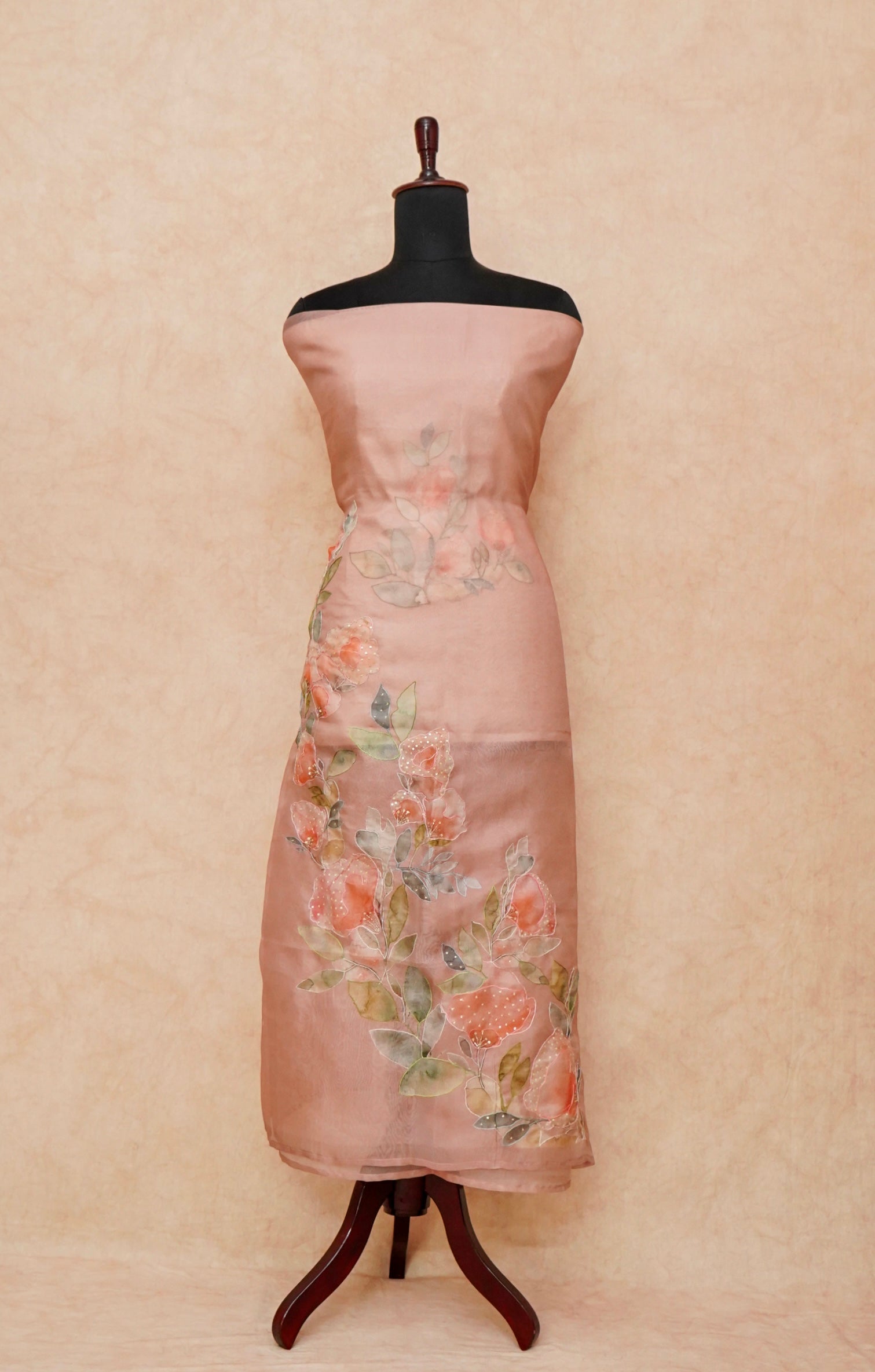 Handwoven Peach Banarasi Organza Silk Suit