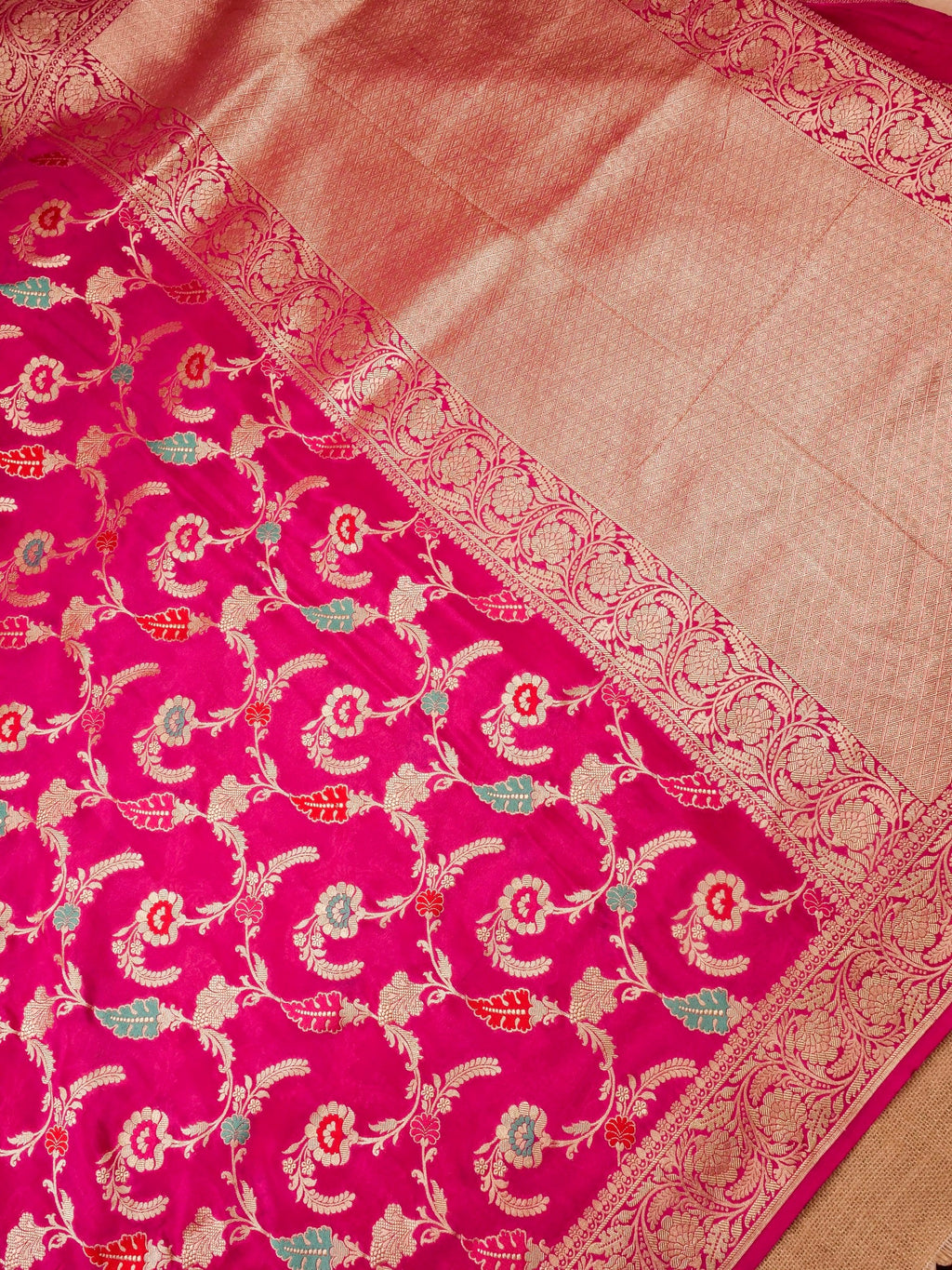 Handwoven Pink Banarasi Khaddi Silk Saree