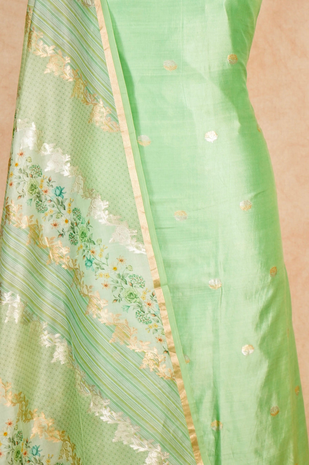 Handwoven Pastel Green Banarasi Monga Silk Suit
