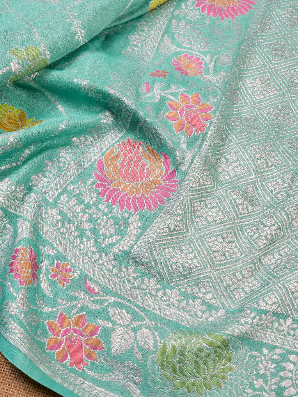 Handwoven Sea Green Banarasi Tusaar Silk Saree