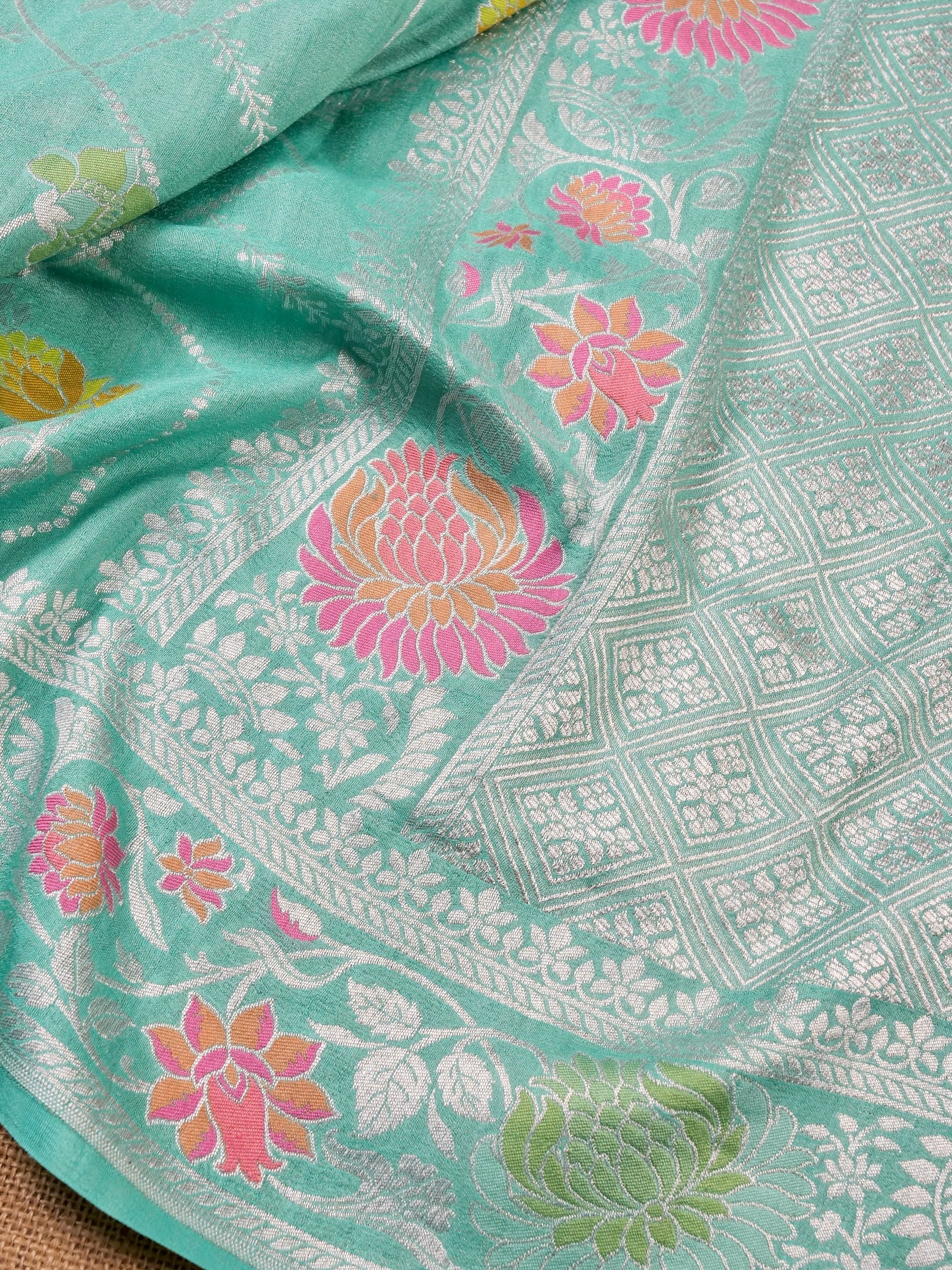 Handwoven Sea Green Banarasi Tusaar Silk Saree