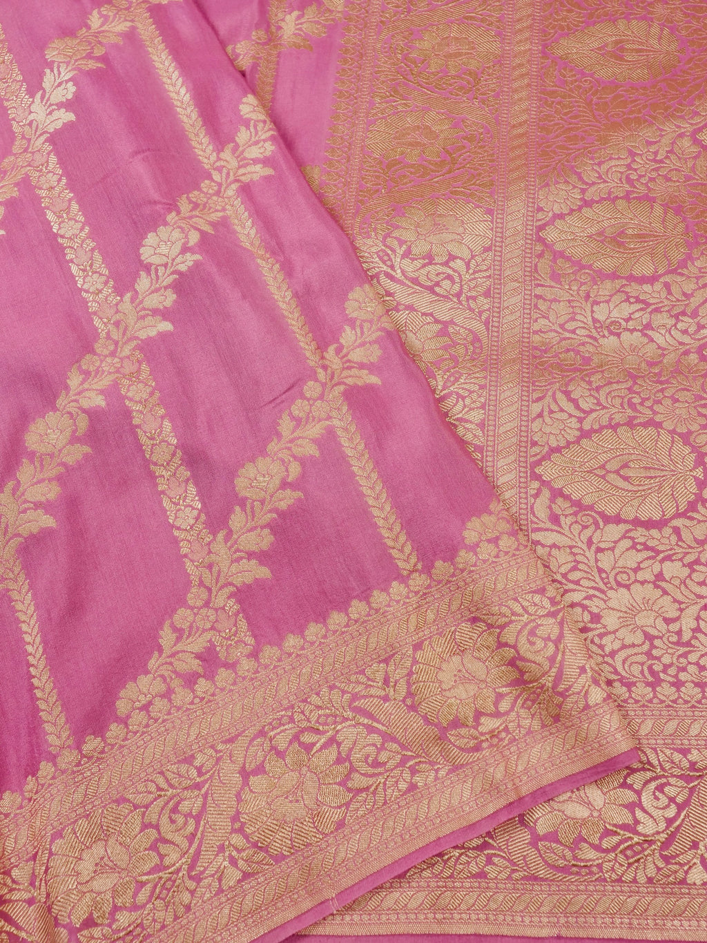 Handwoven Pink Banarasi Monga Silk Saree