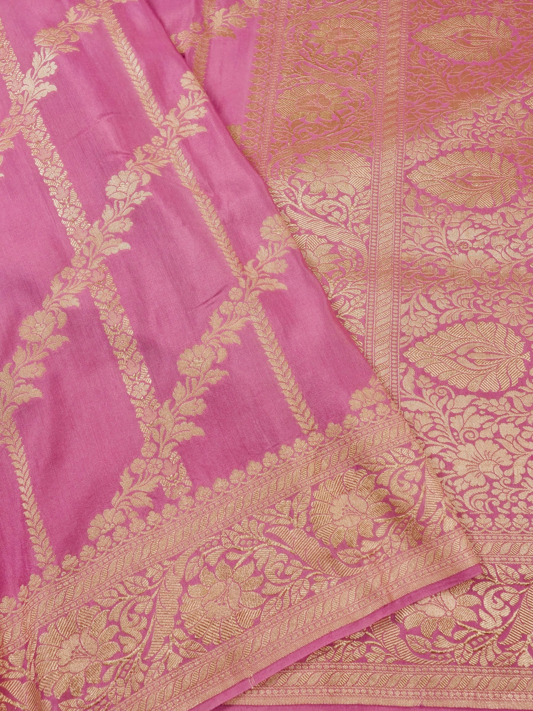 Handwoven Pink Banarasi Monga Silk Saree