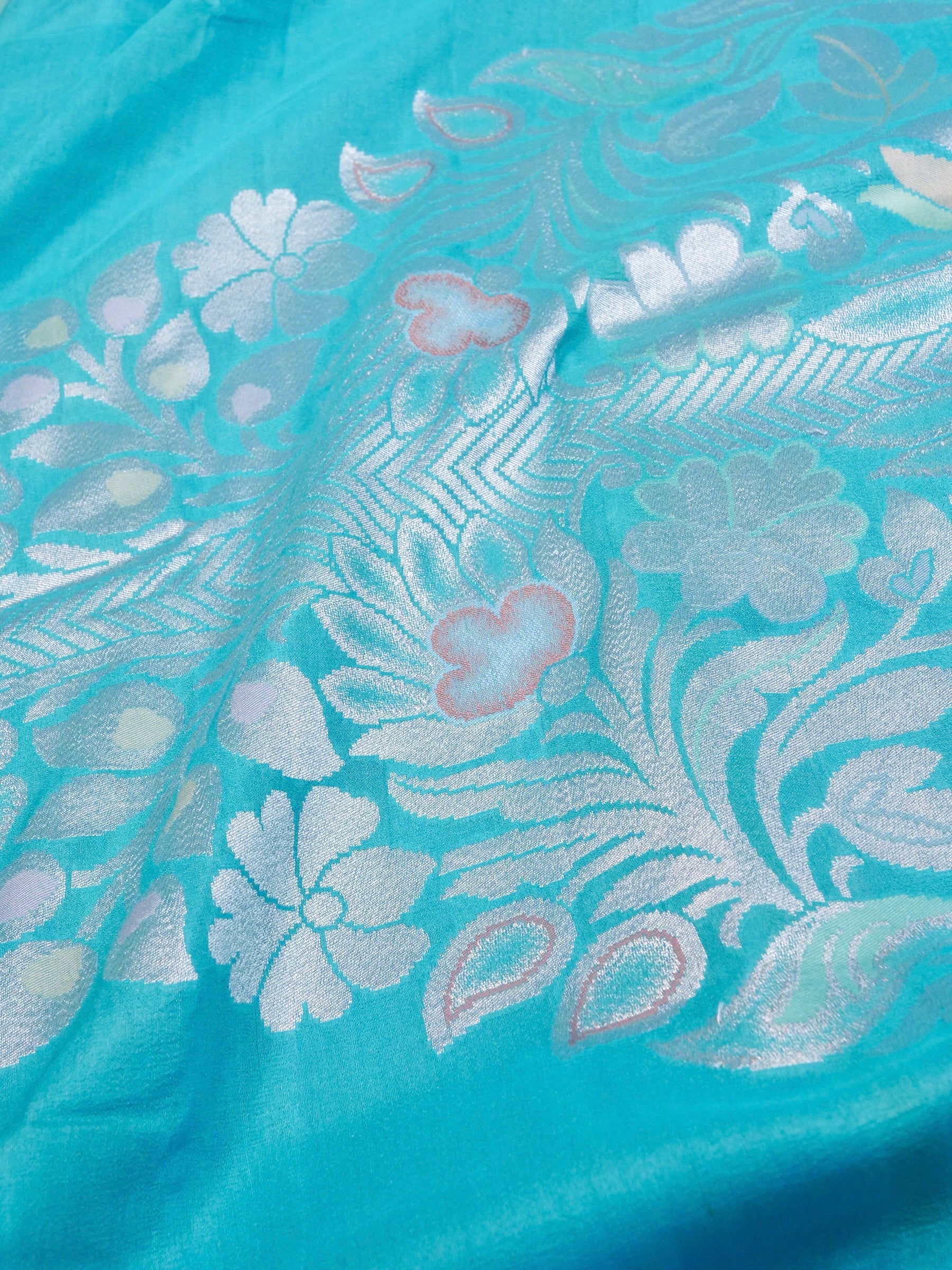 Handwoven Blue Banarasi Tussar Silk Saree