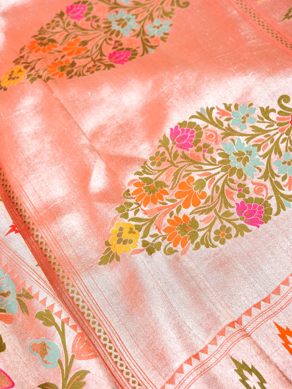 Handwoven Carrot Pink Banarasi Tussar Silk Saree