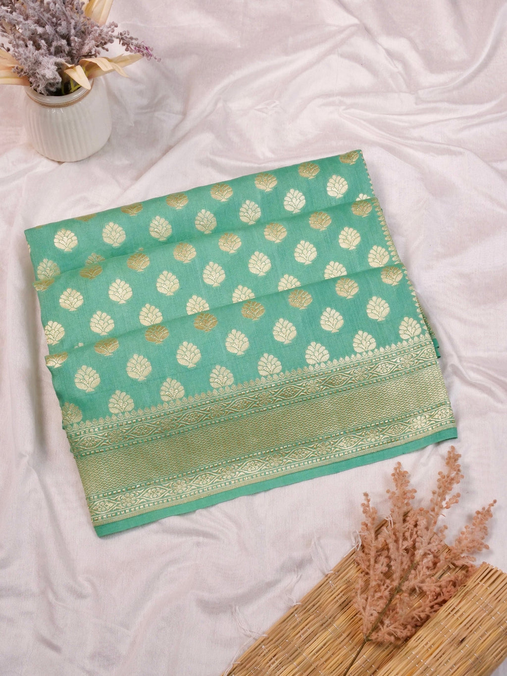 Handwoven Sea Green Banarasi Monga Silk Saree