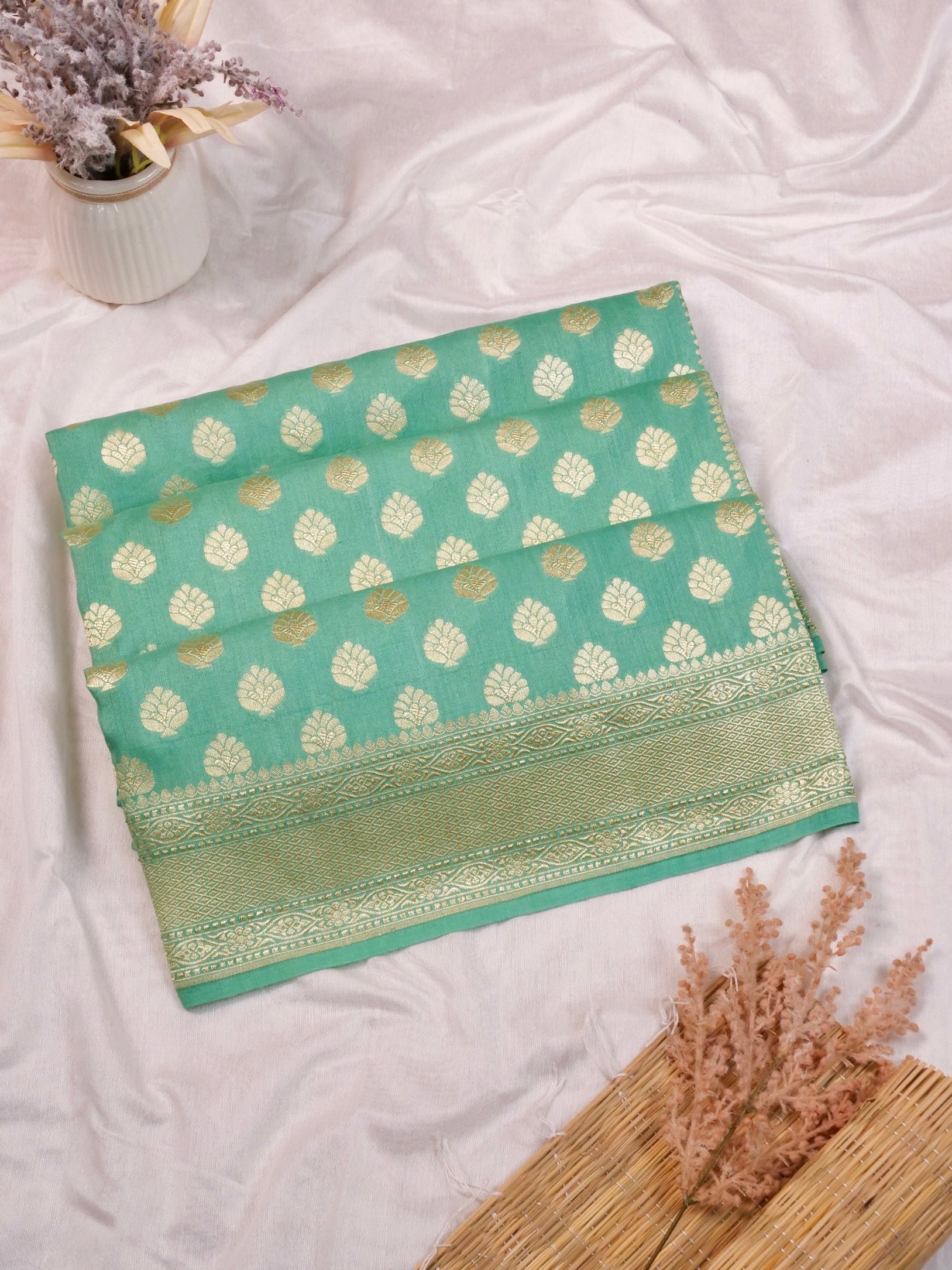 Handwoven Sea Green Banarasi Monga Silk Saree