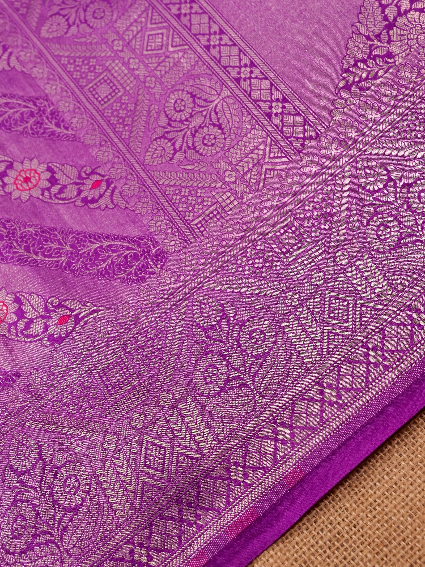 Handwoven Purple Banarasi Katan Soft Tissue Silk Saree