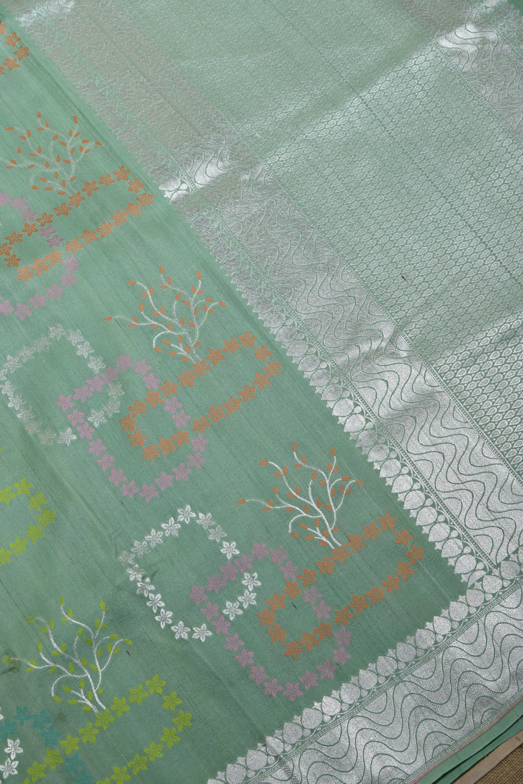 Dusty Green Pure Banarasi Tussar Georgette Saree