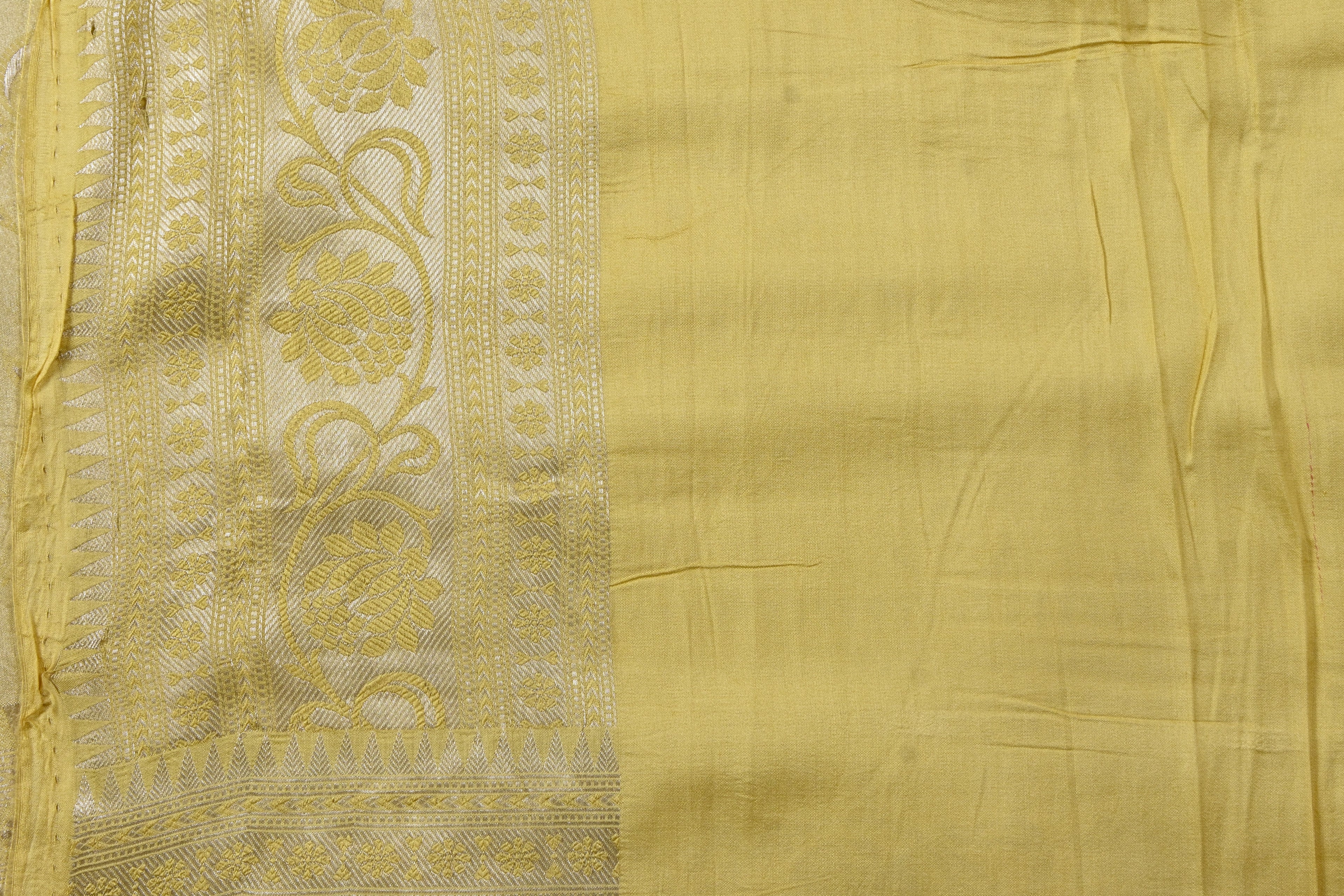 Yellow Pure Banarasi Katan Tissue Silk Saree