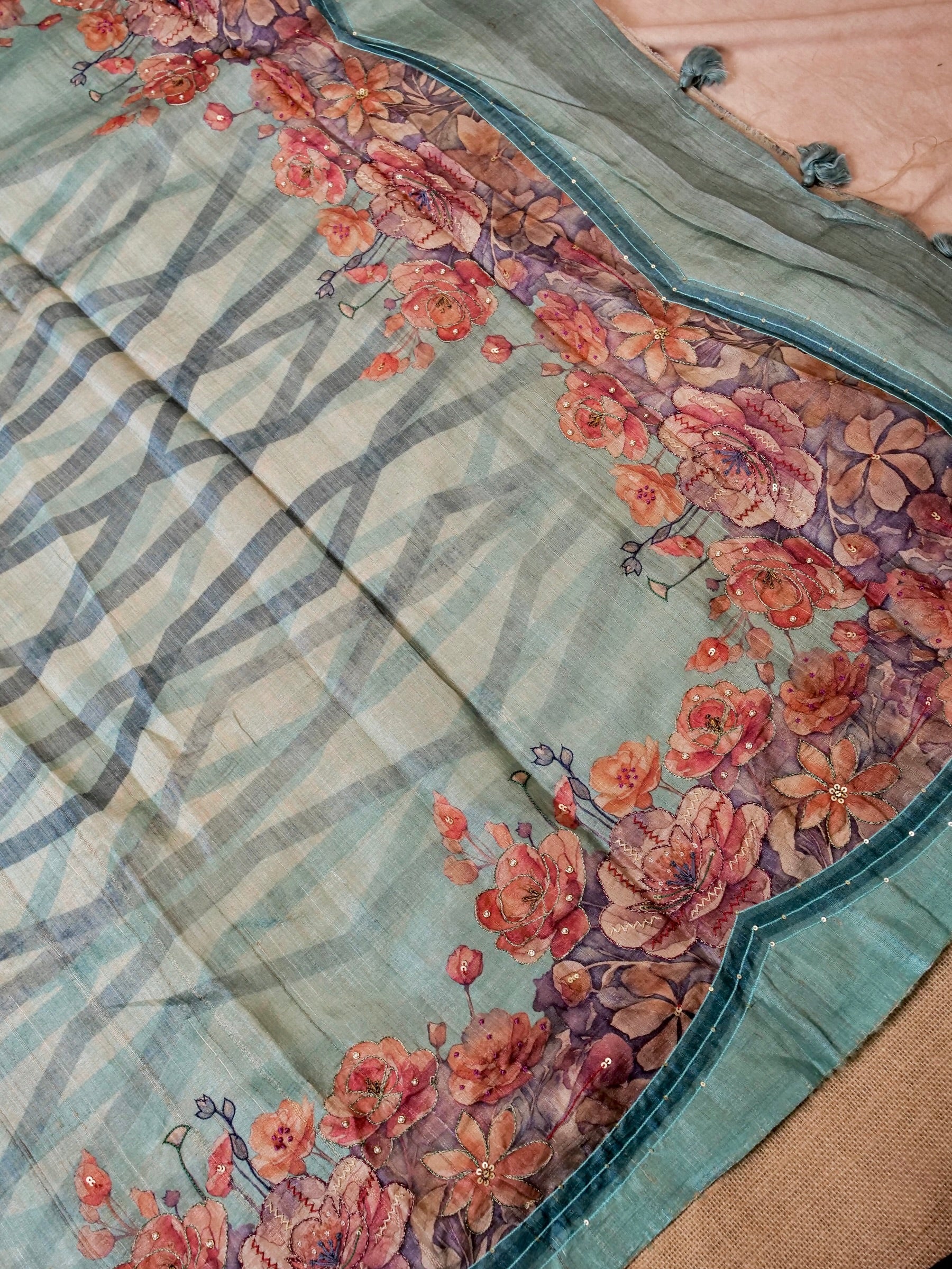 Handwoven Sea Green Banarasi Organza Silk Saree