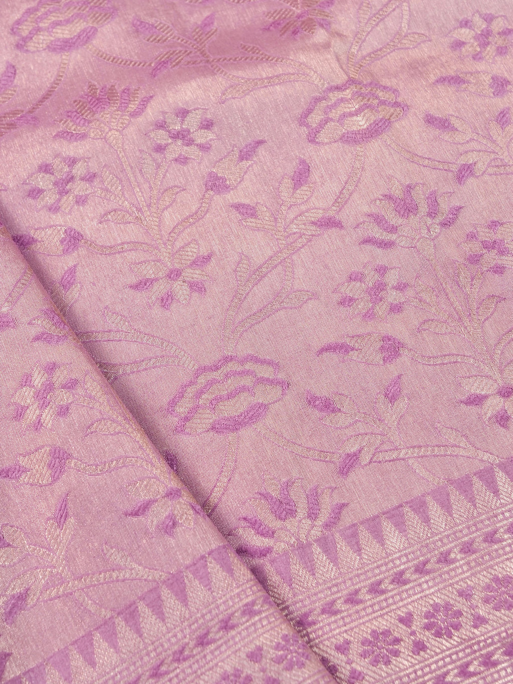 Handwoven Lavender Banarasi Katan Soft Tissue Silk Saree
