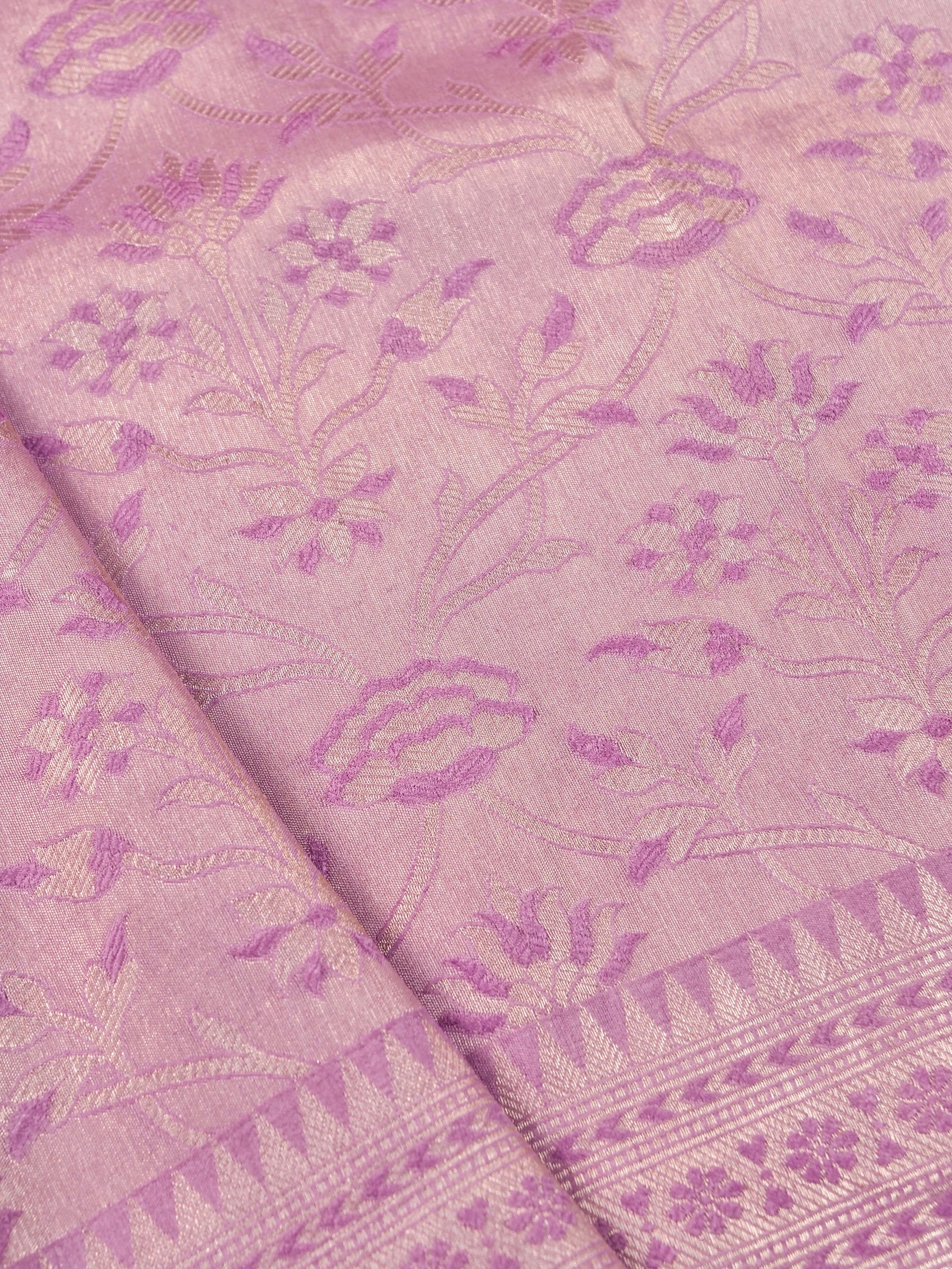 Handwoven Lavender Banarasi Katan Soft Tissue Silk Saree