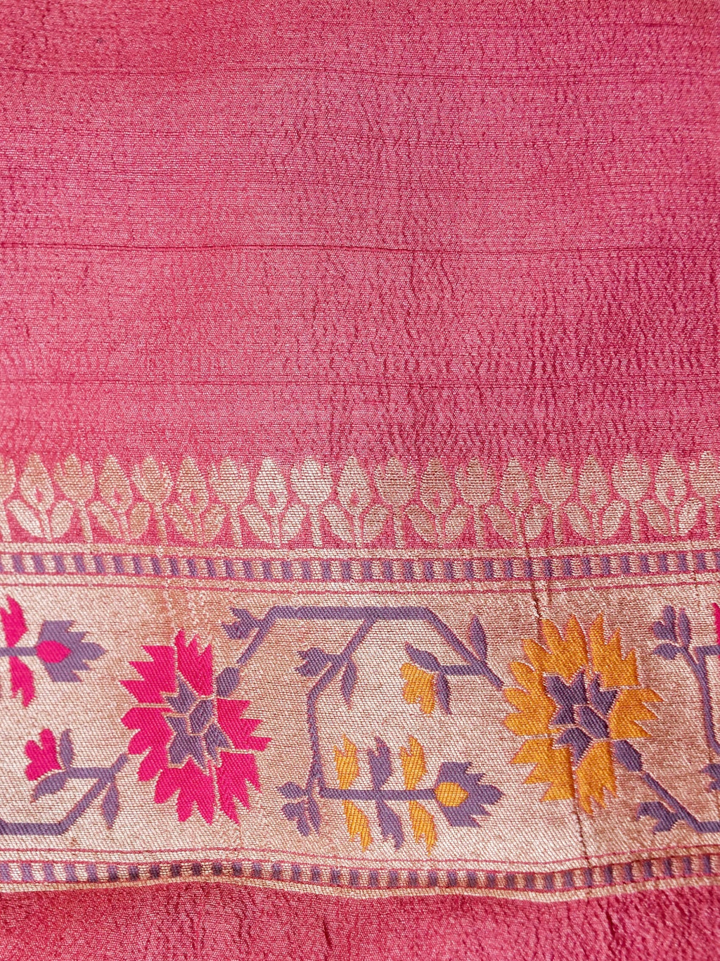 Handwoven Dark Pink Banarasi Tussar Silk Saree