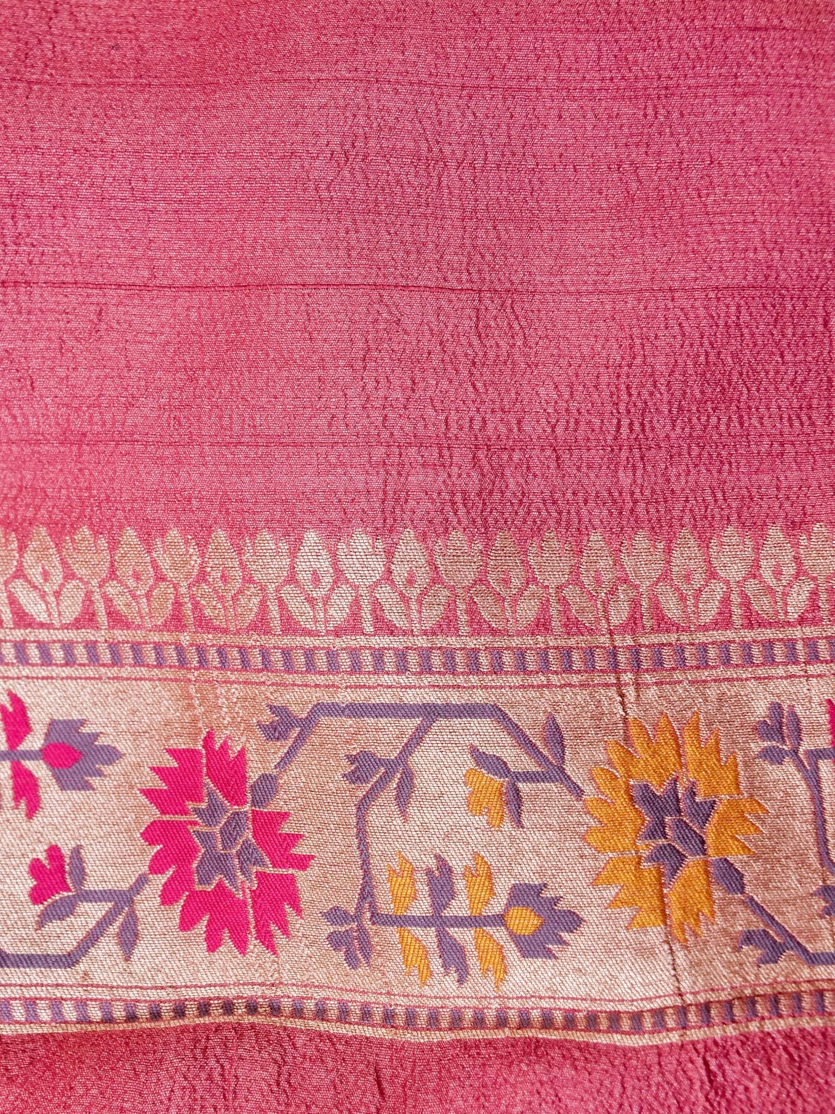 Handwoven Dark Pink Banarasi Tussar Silk Saree