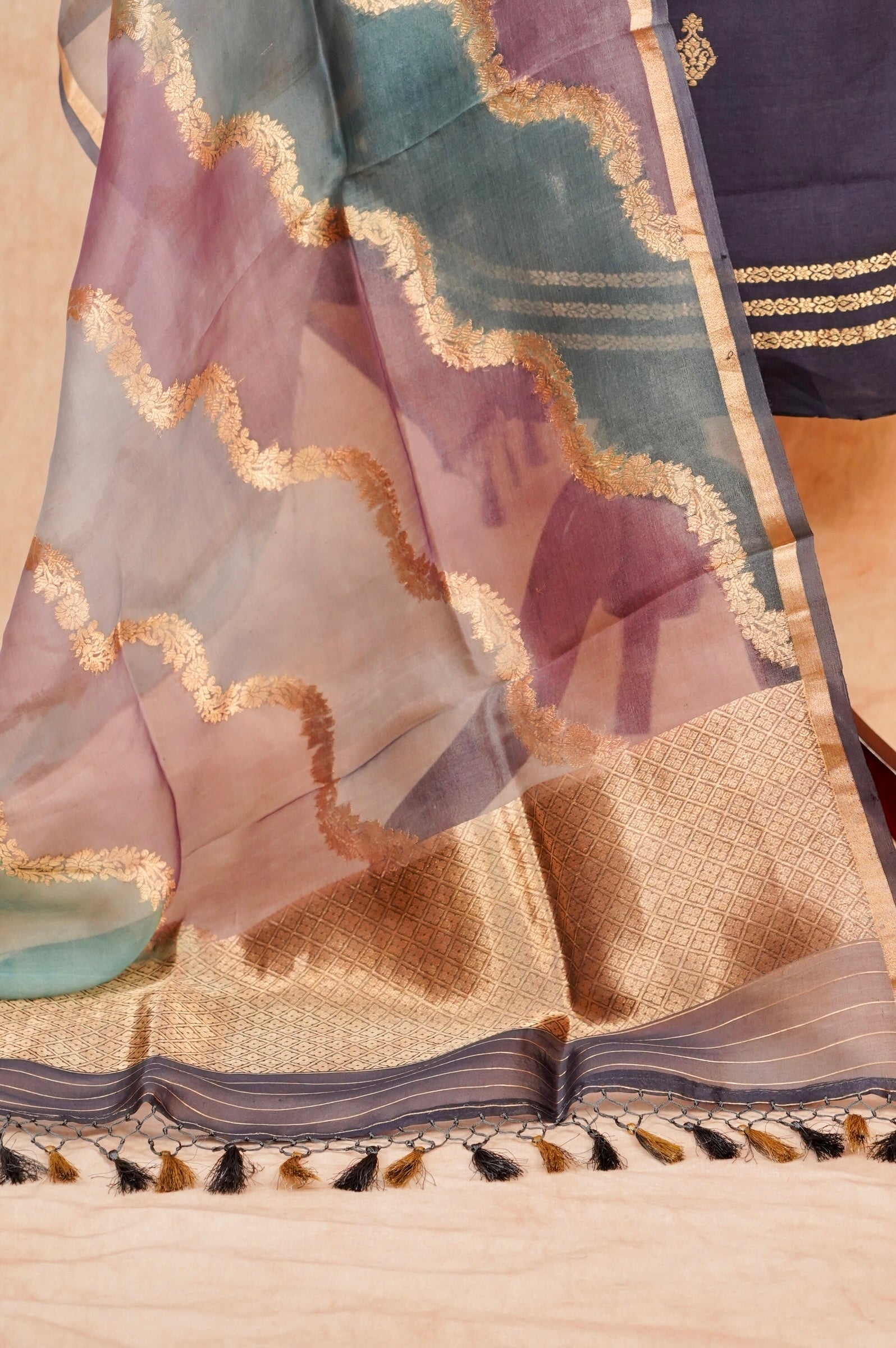 Handwoven Navy Blue Banarasi Katan Silk Suit