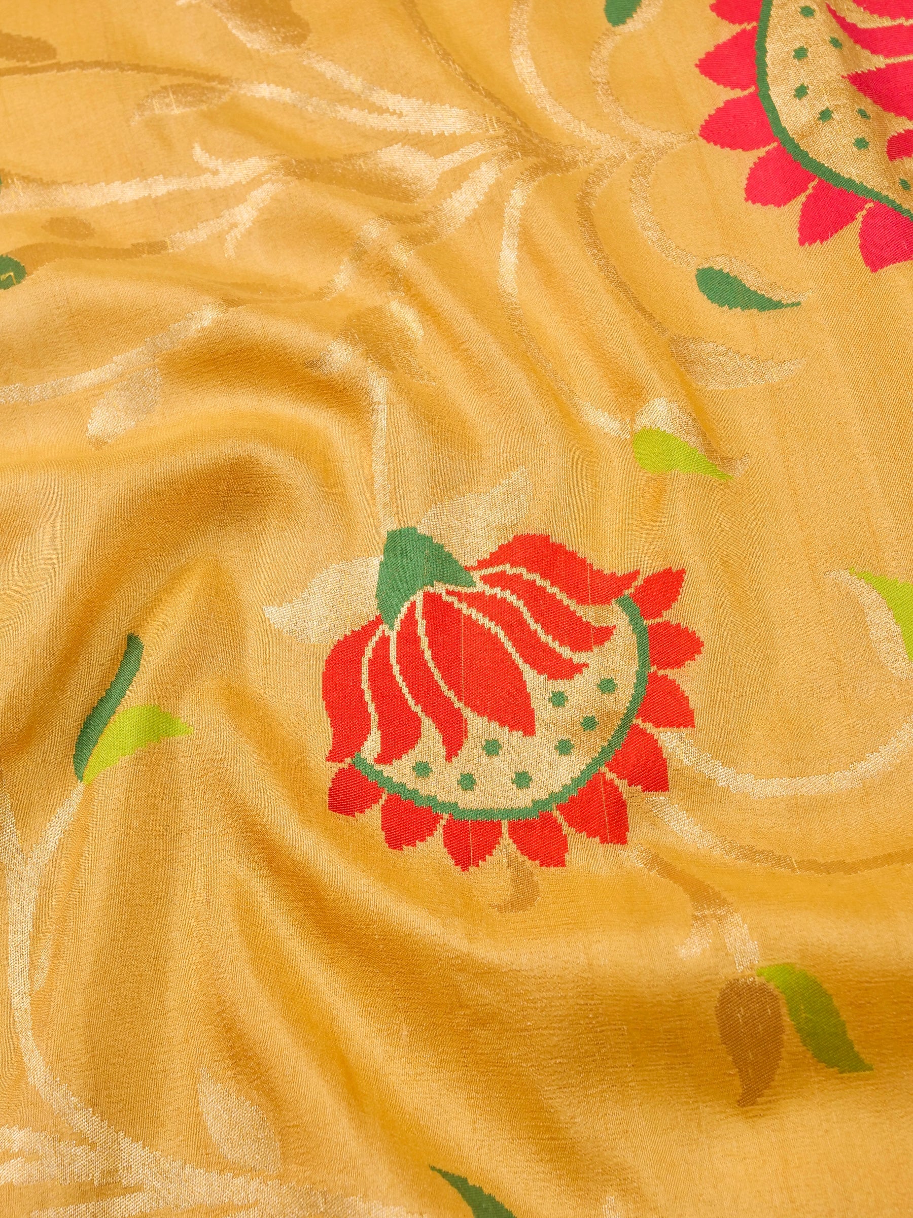 Handwoven Yellow Banarasi Desi Tussar Silk Saree