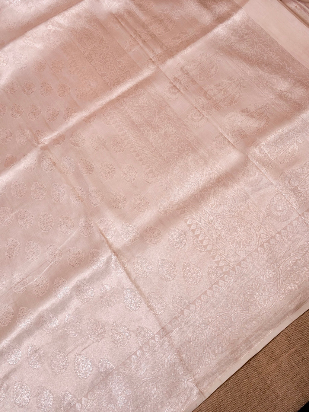 Handwoven Cream Banarasi Katan Soft Tissue Silk Saree