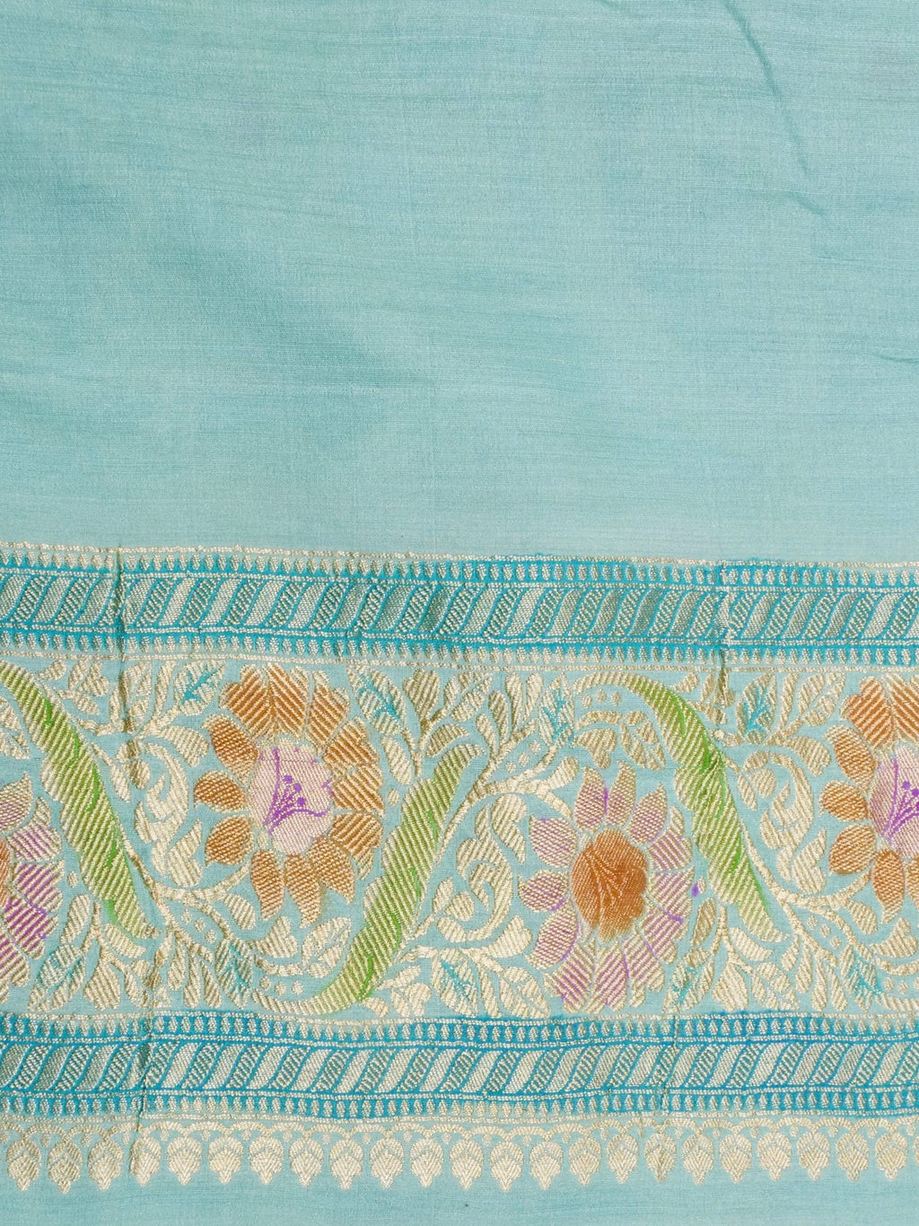 Handwoven Turquoise Blue Banarasi Monga Silk Saree