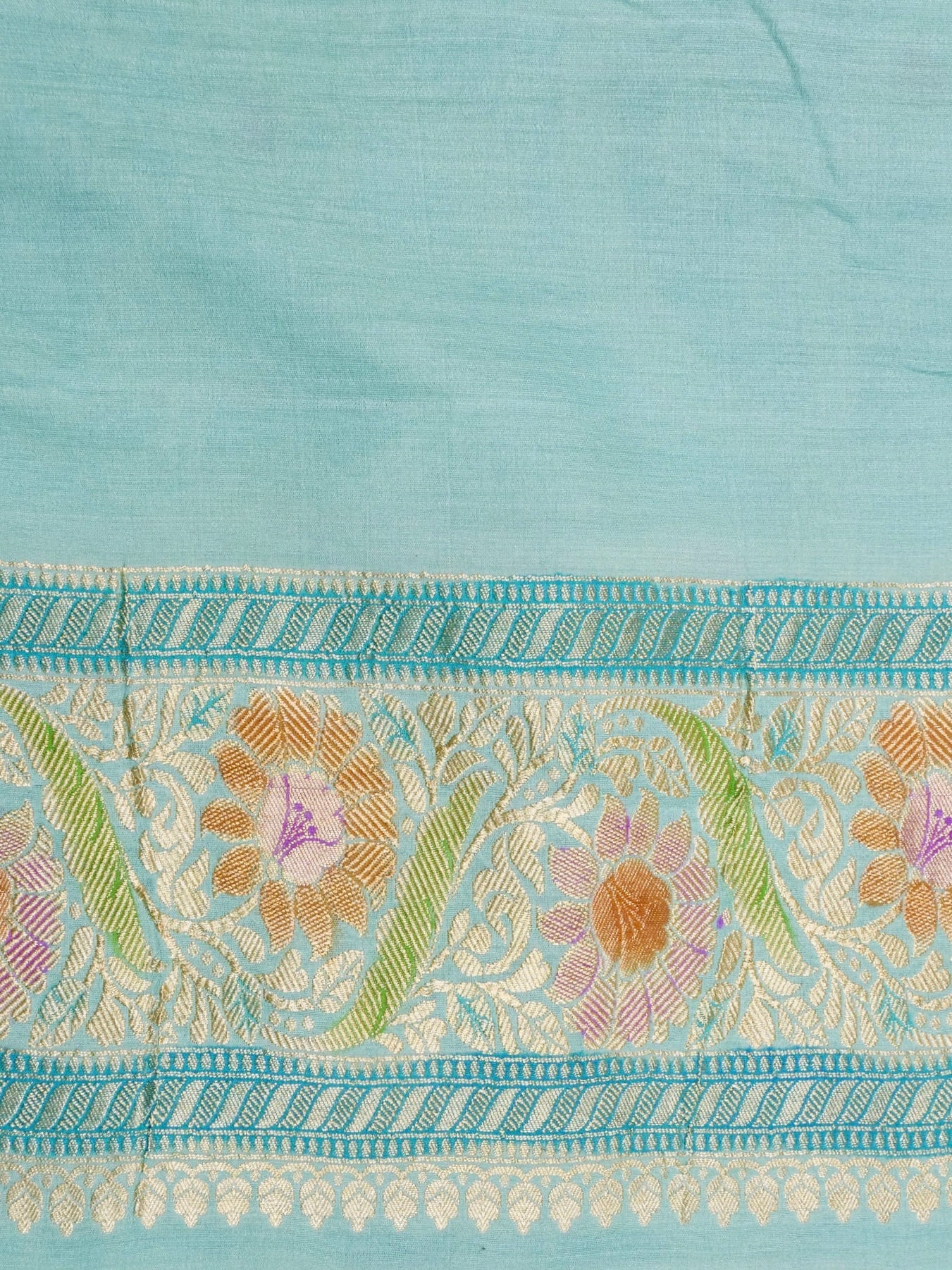 Handwoven Turquoise Blue Banarasi Monga Silk Saree