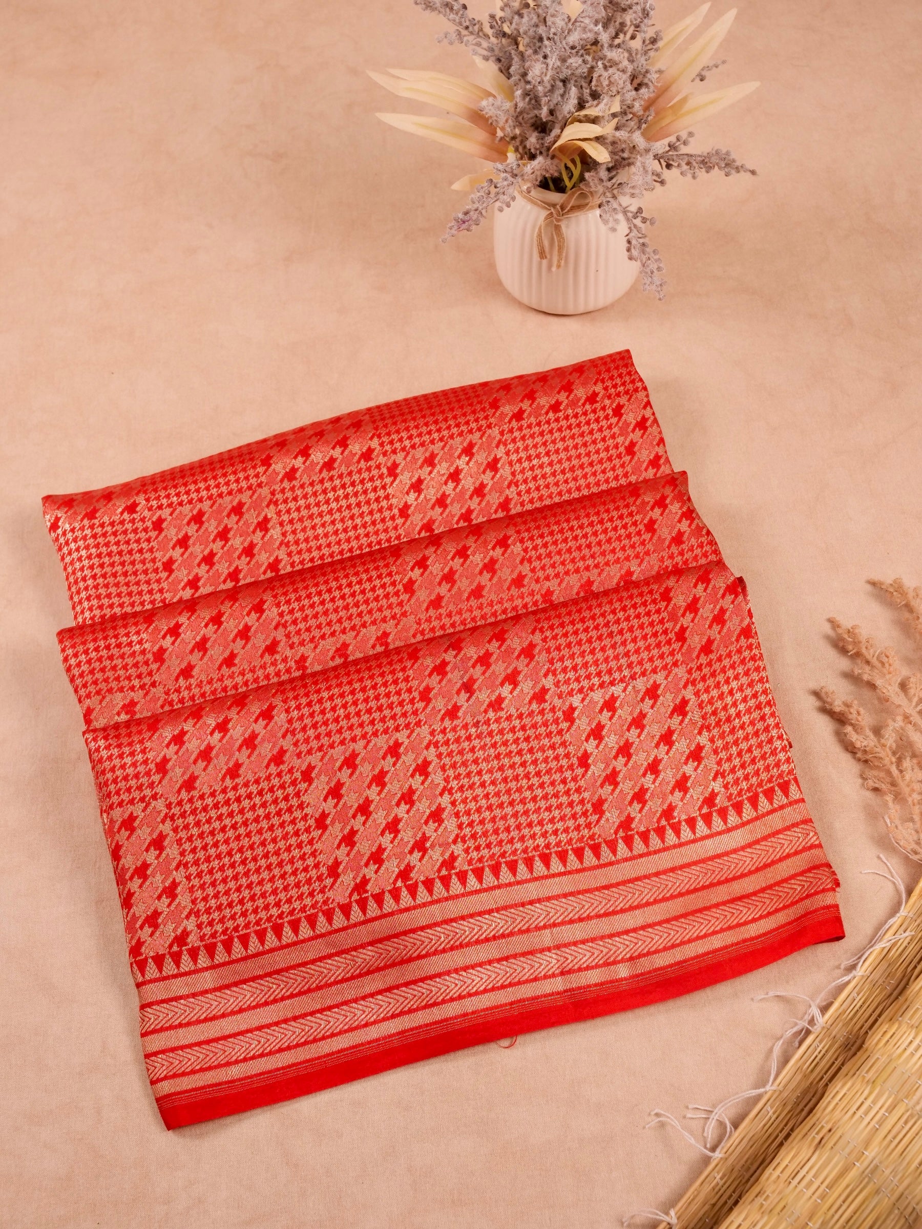 Handwoven Red Banarasi Katan Soft Tissue Silk Saree