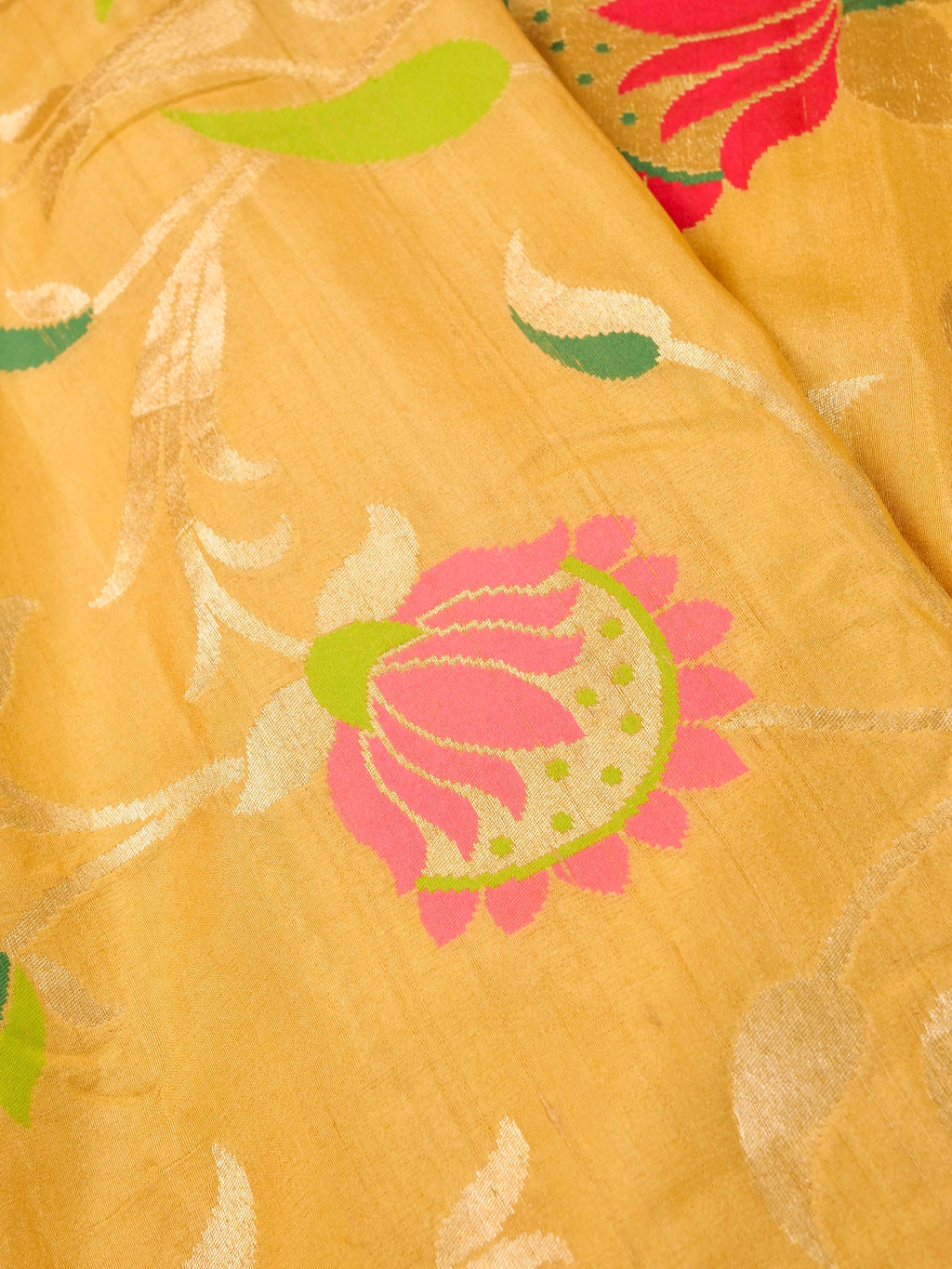 Handwoven Yellow Banarasi Desi Tussar Silk Saree